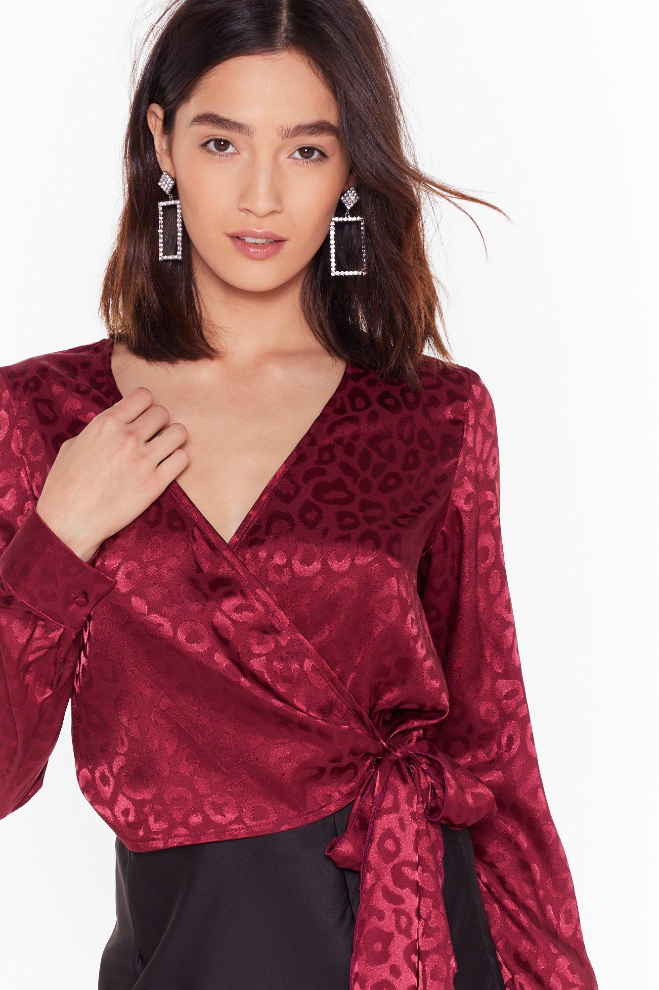 Satin Leopard Wrap Blouse | Nasty Gal