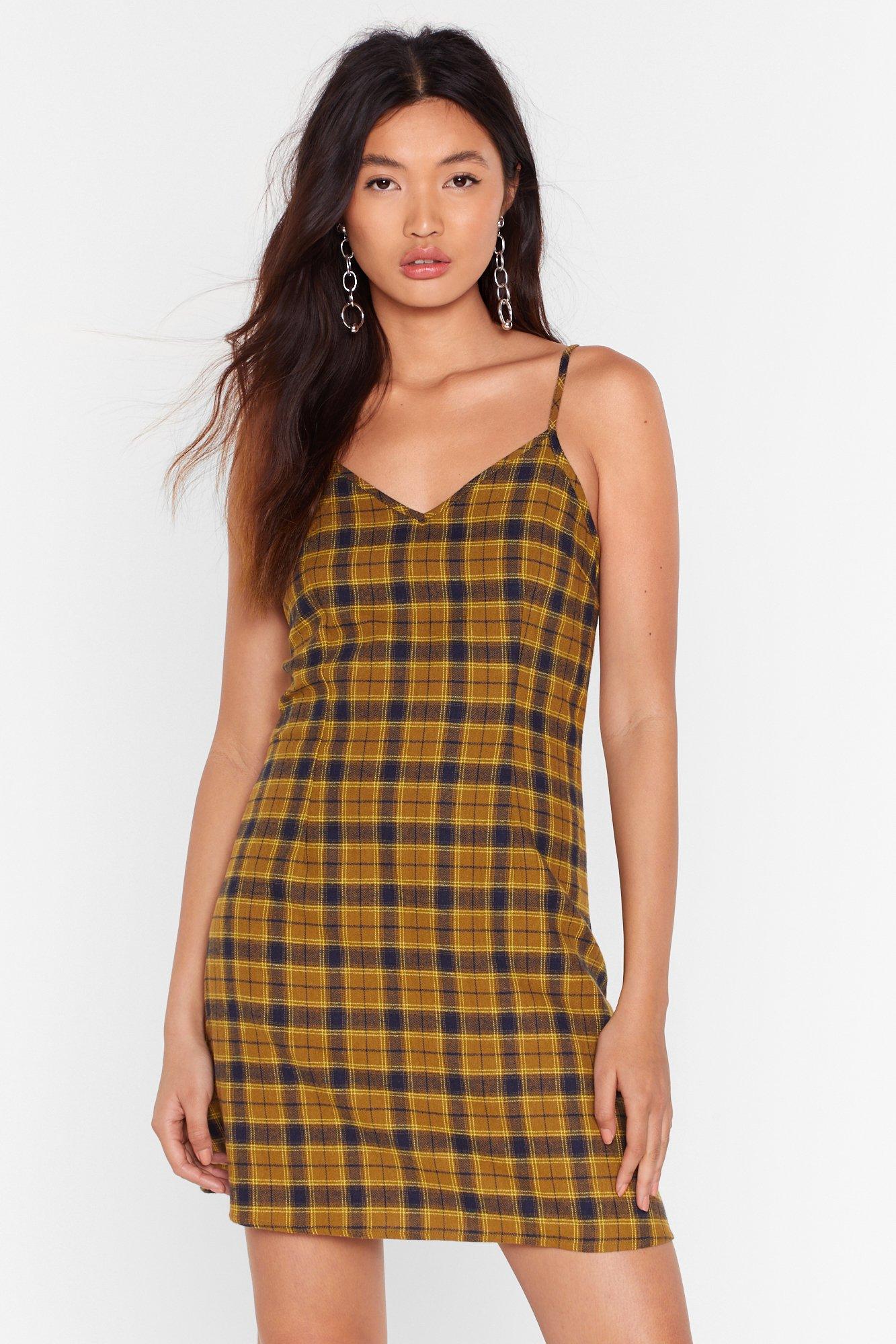 yellow plaid mini dress