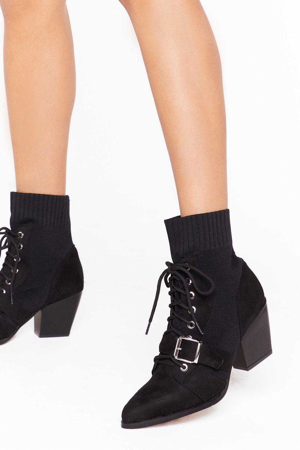 black lace up sock boots
