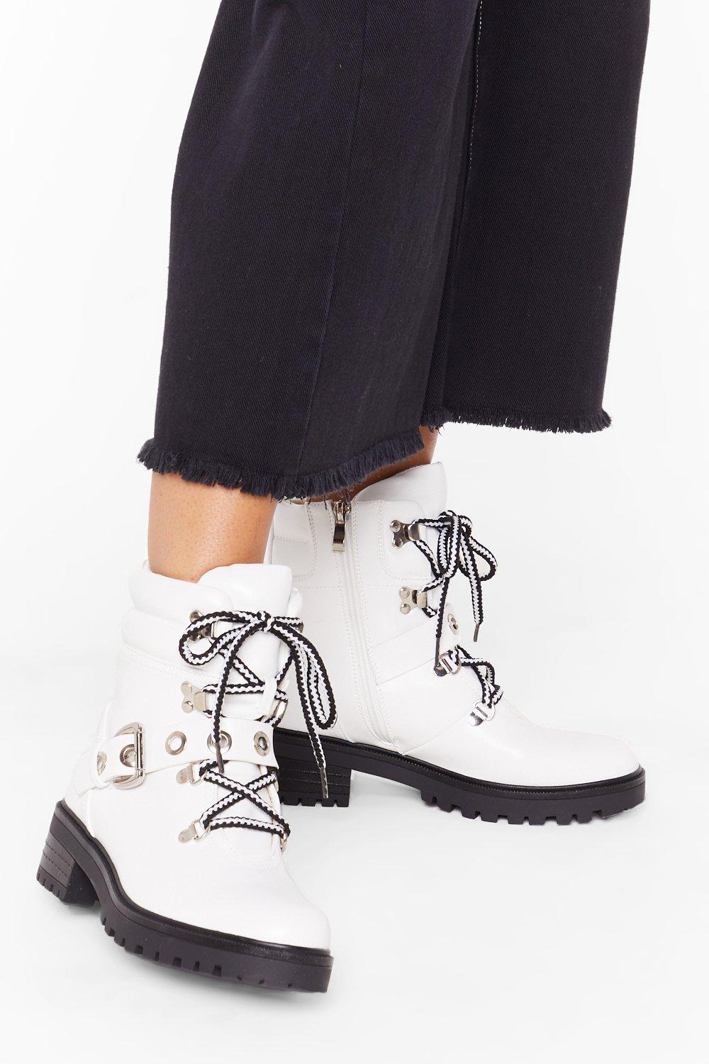 white biker boot