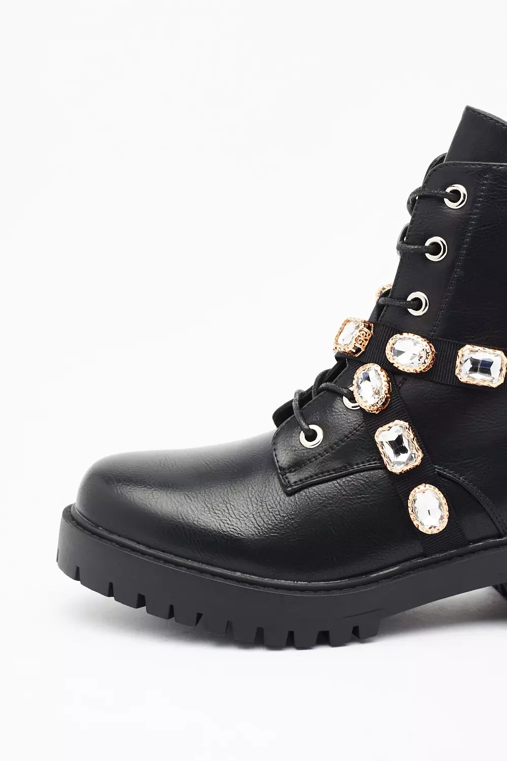 Don T Bling Me Down Faux Leather Embellished Boots Nasty Gal