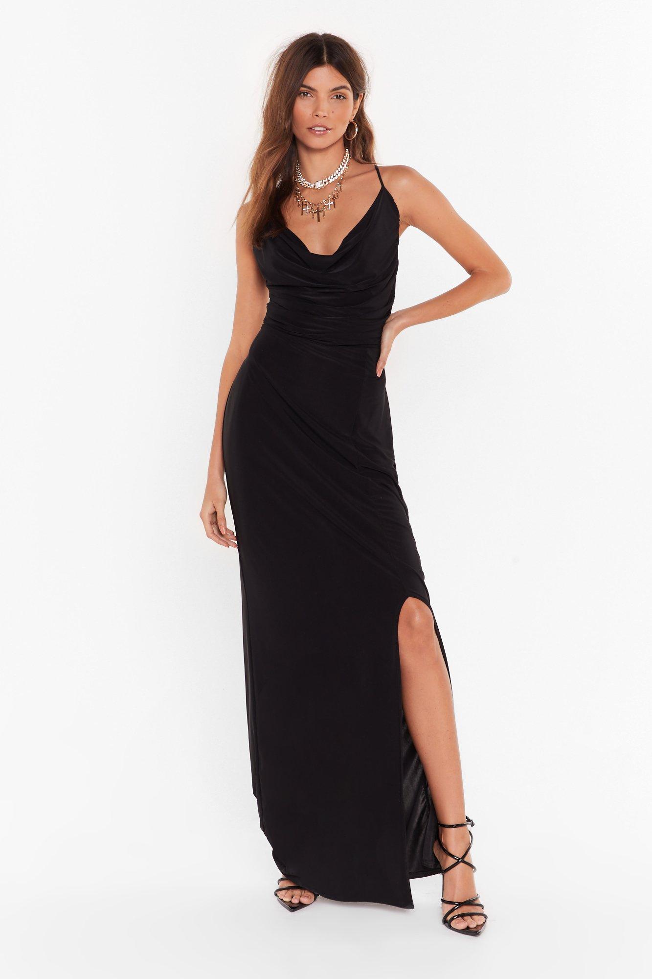 black cowl maxi dress