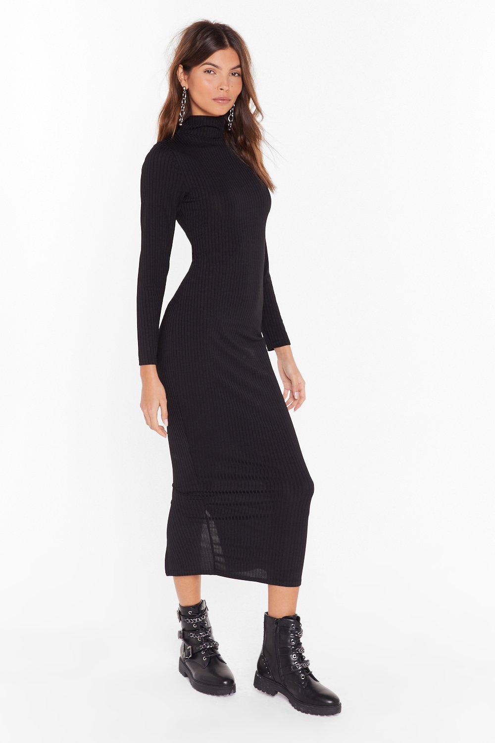 black midi turtleneck dress