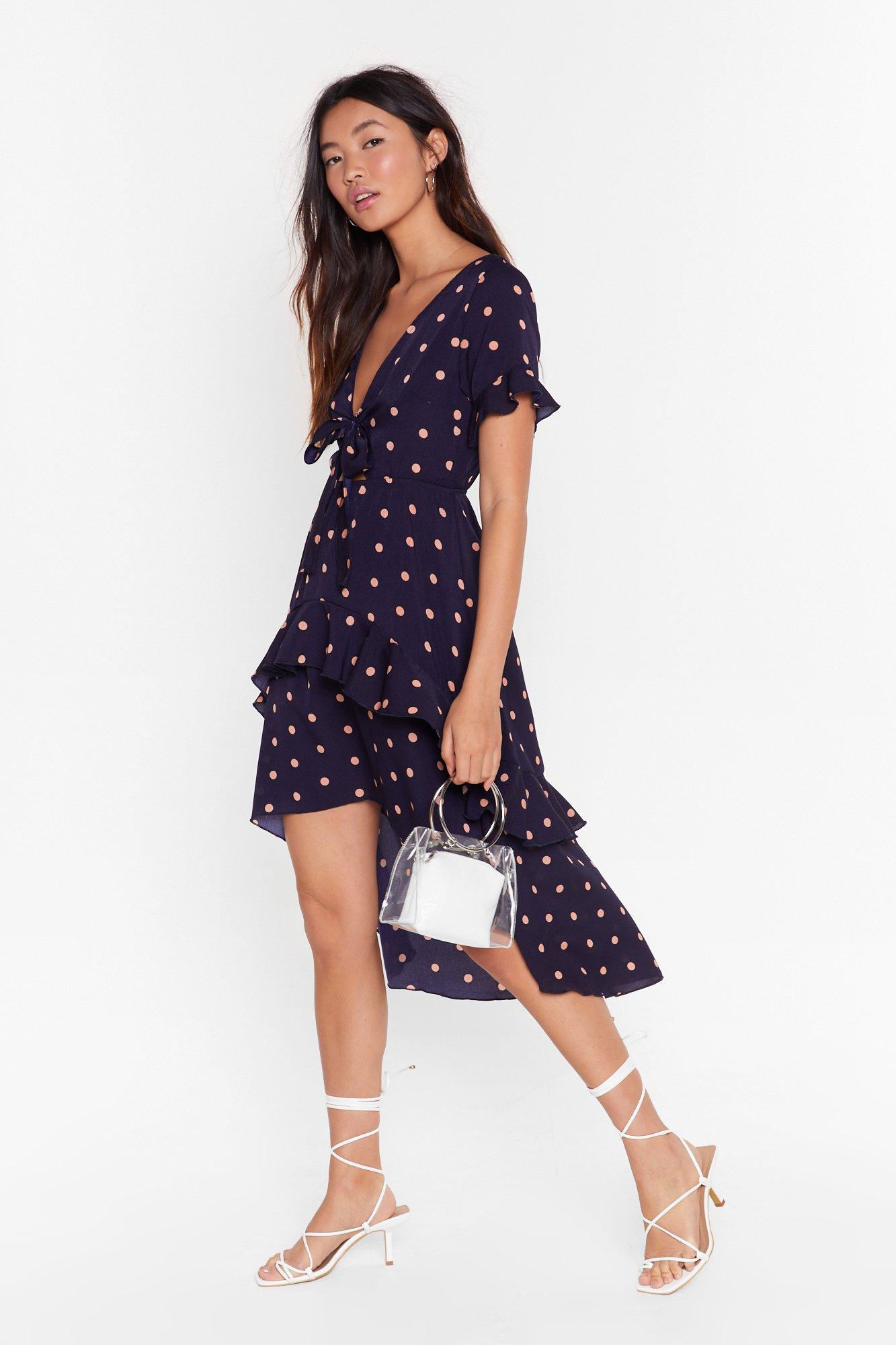 navy polka dot midi dress