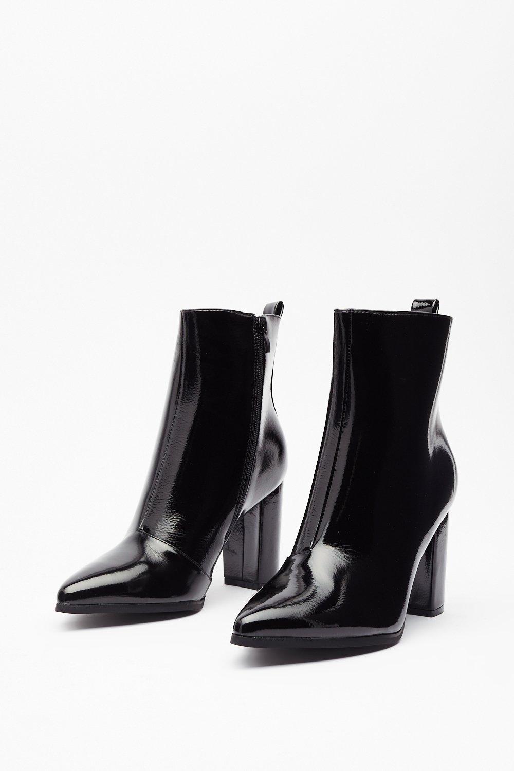 shiny black ankle booties