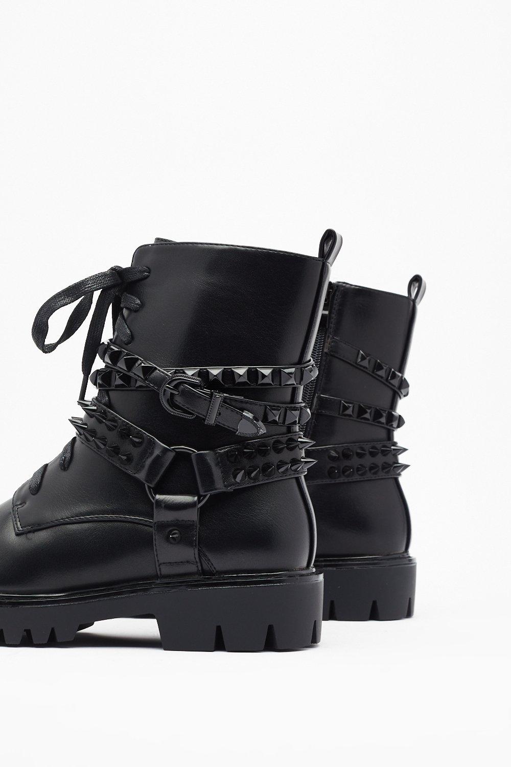 black studded lace up boots