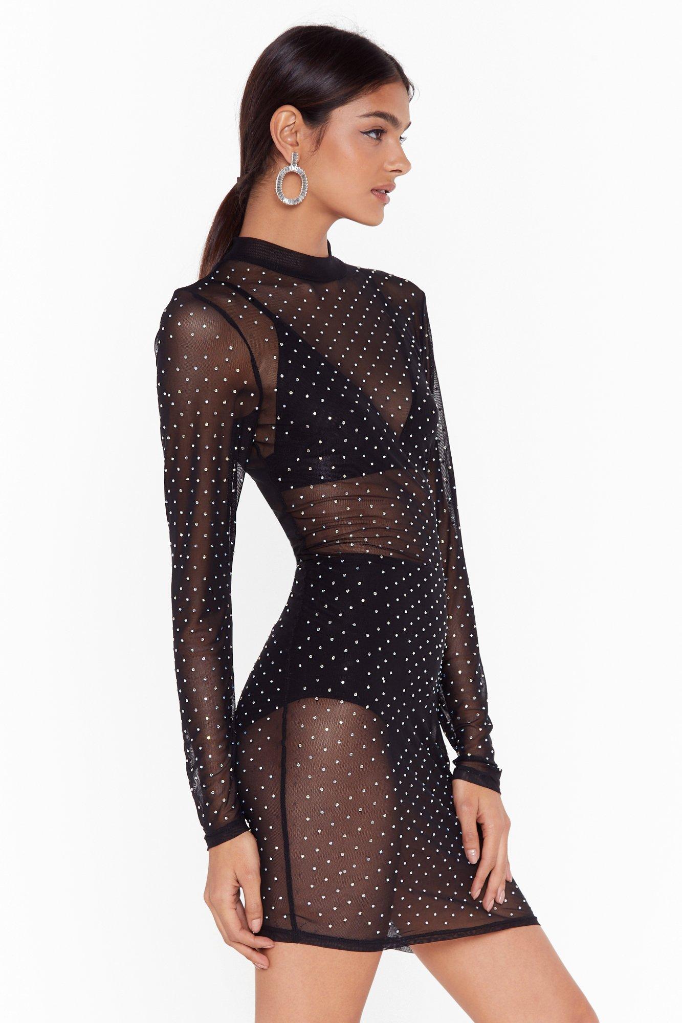black diamante mesh dress