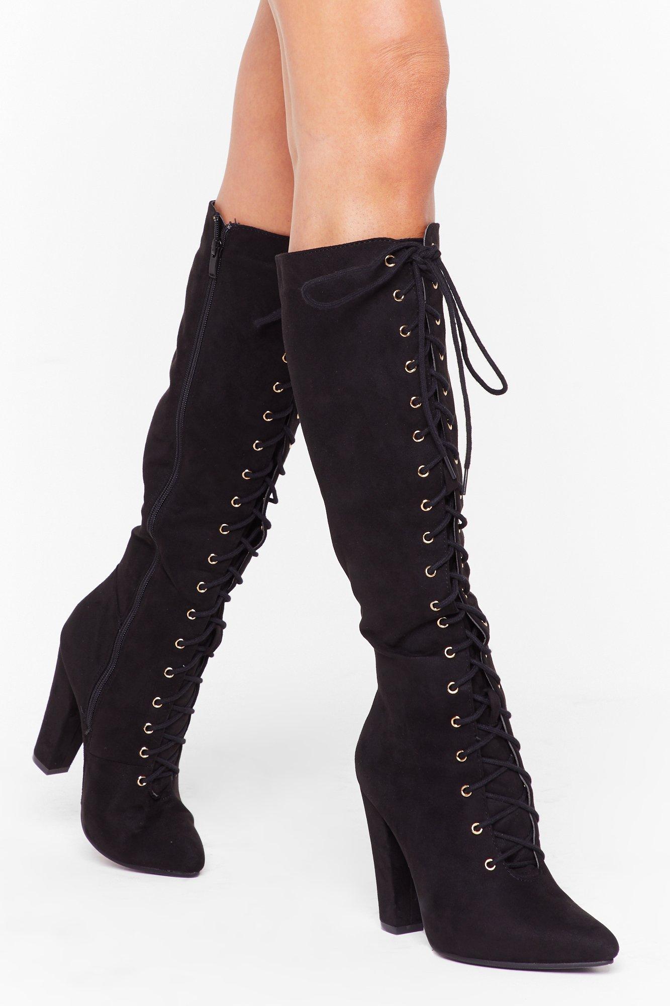 Details about   Vintage Ladies REAL Leather Knee High Boots Lace Block Low Heels Shoes Suede Hot 