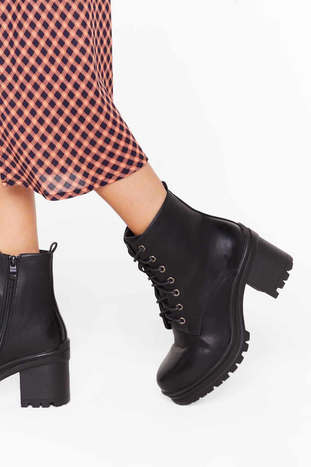 lace up leather heeled boots