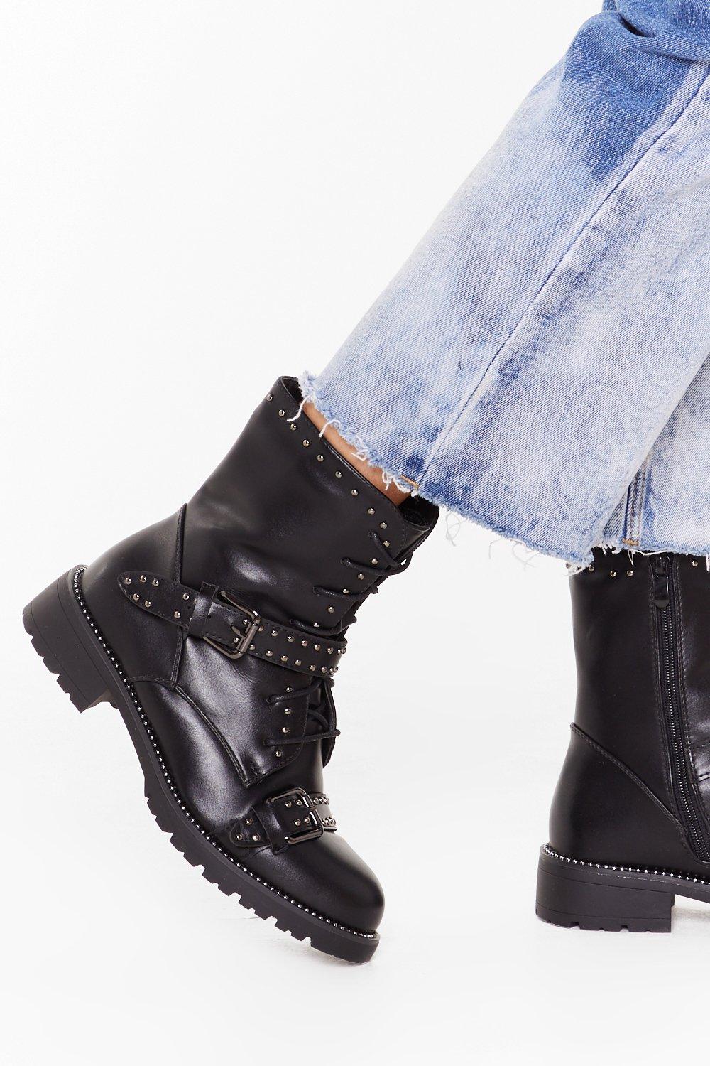 black biker boots lace up