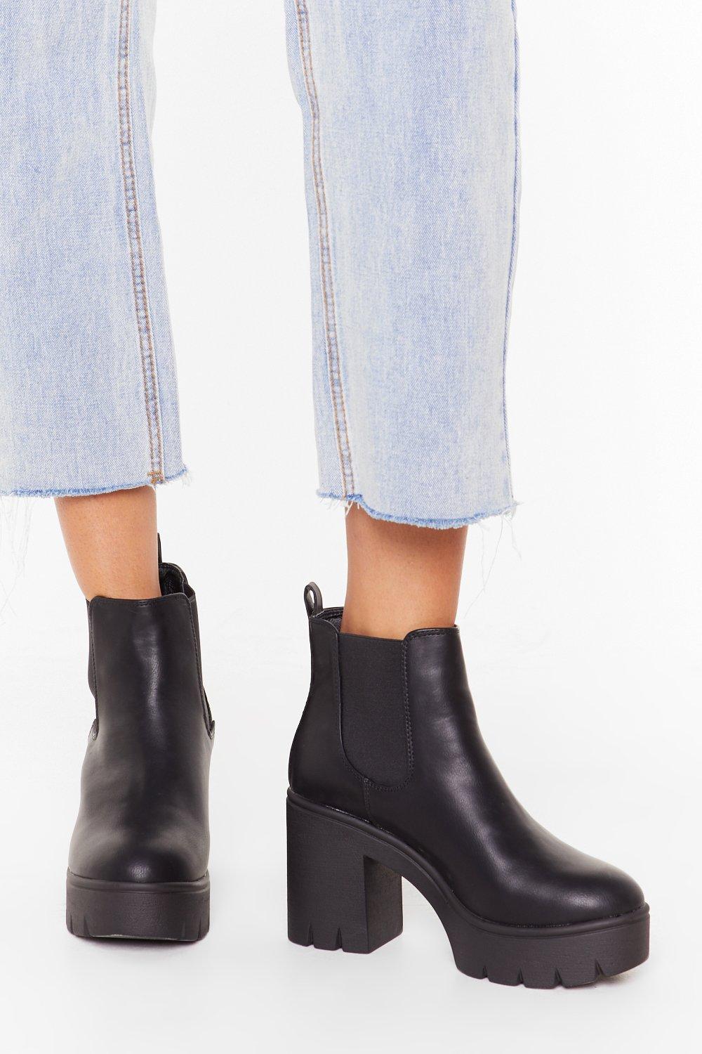 black cleated chelsea boots