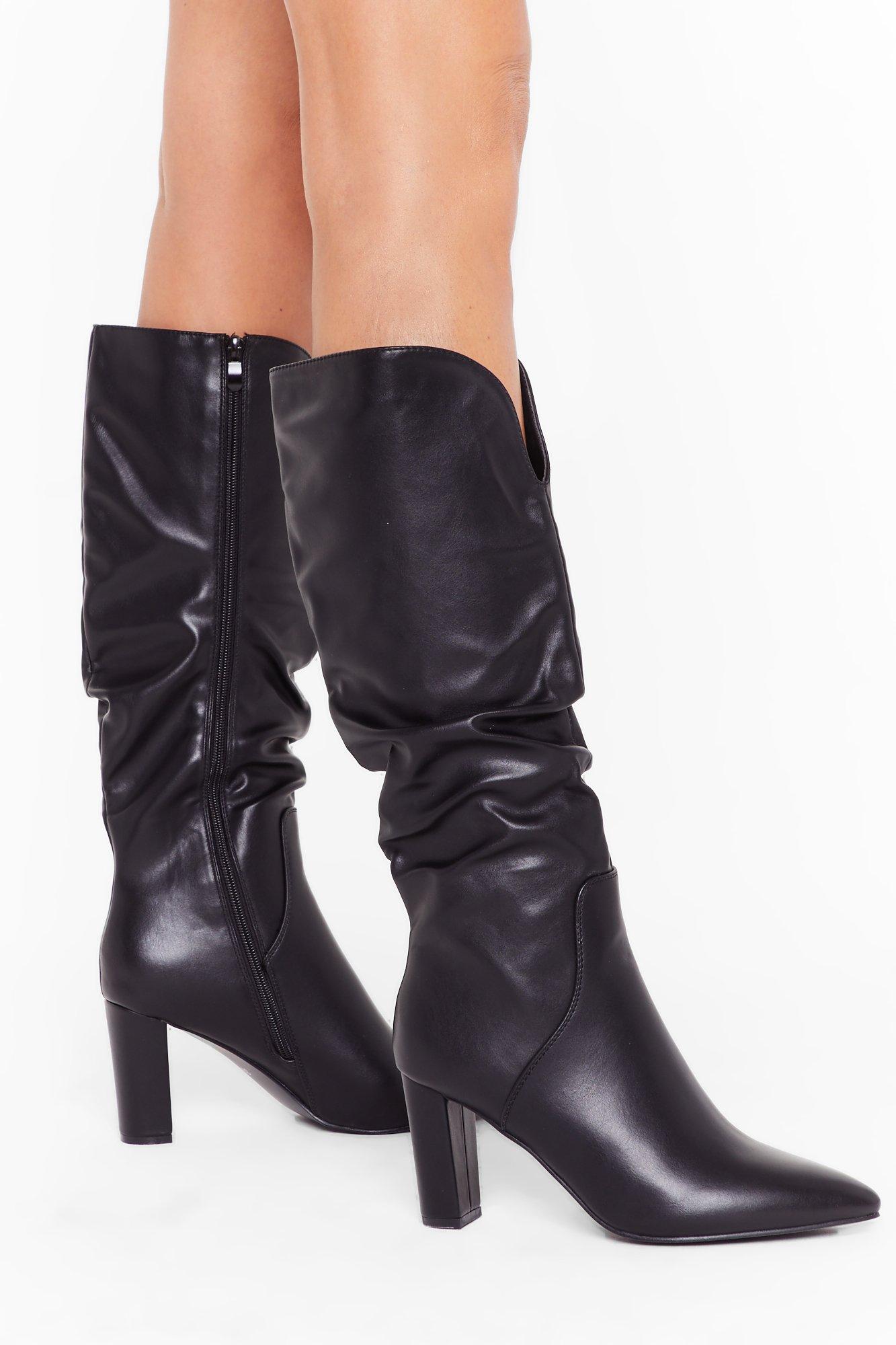 black high heel slouch boots