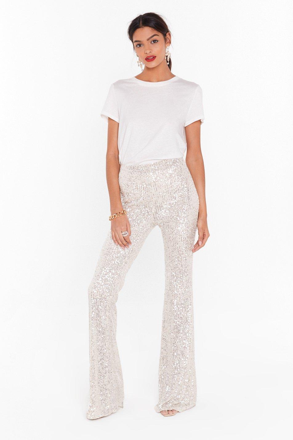 high waisted sequin flare pants