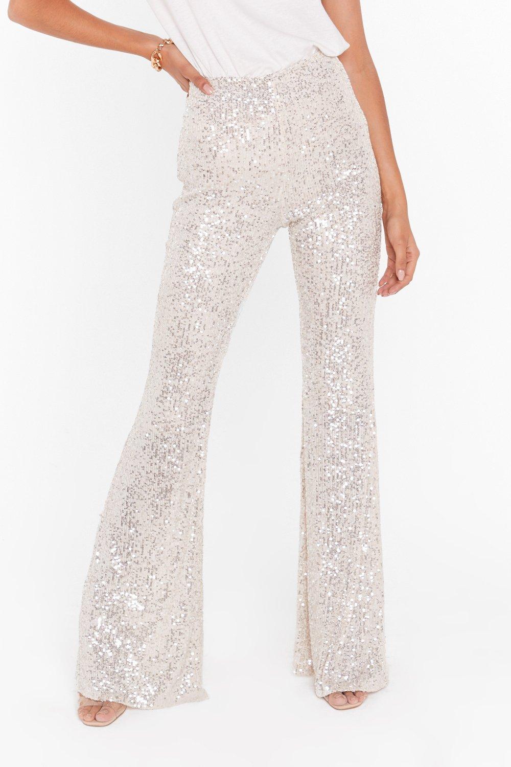 high waisted sequin flare pants