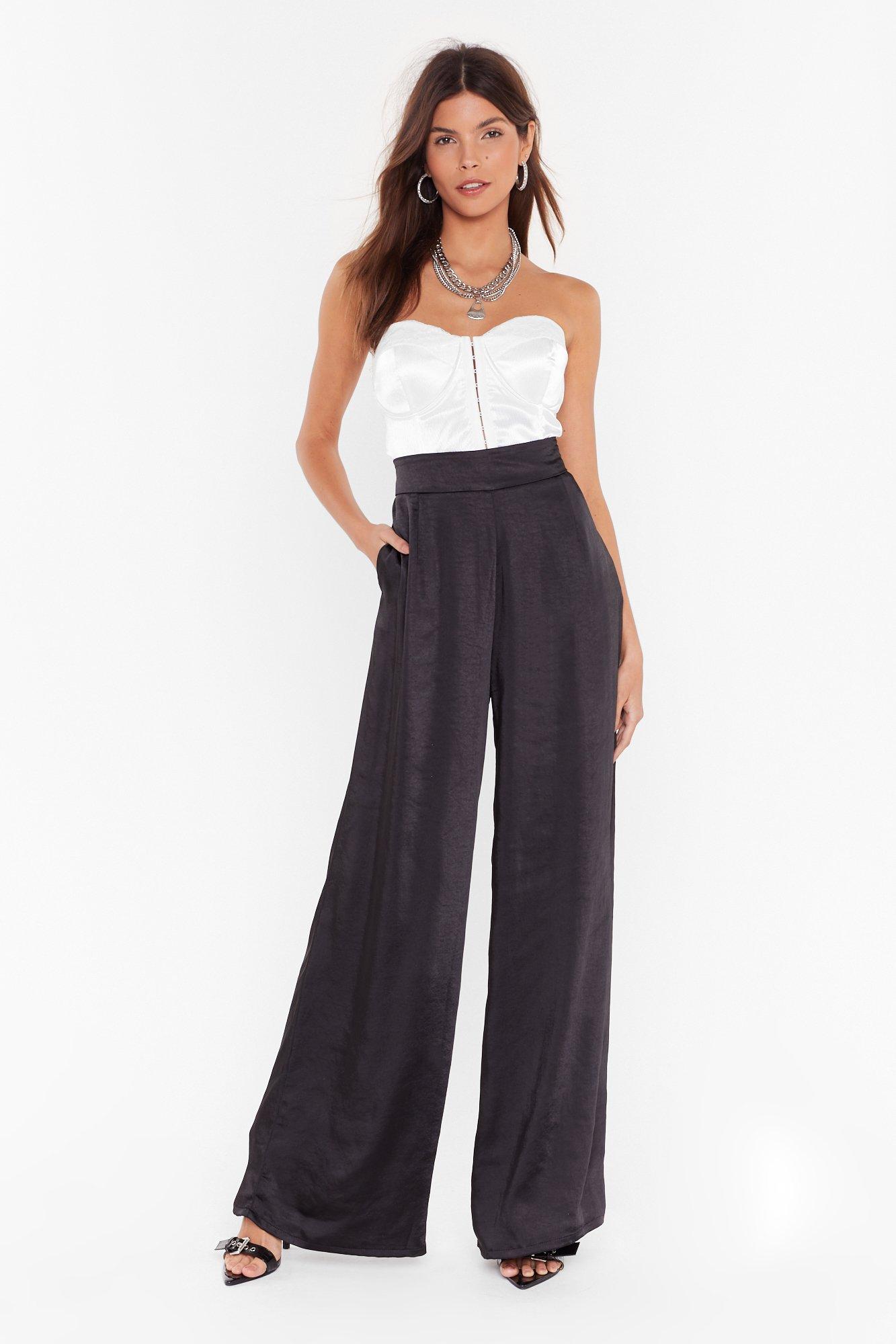 black satin wide leg pants