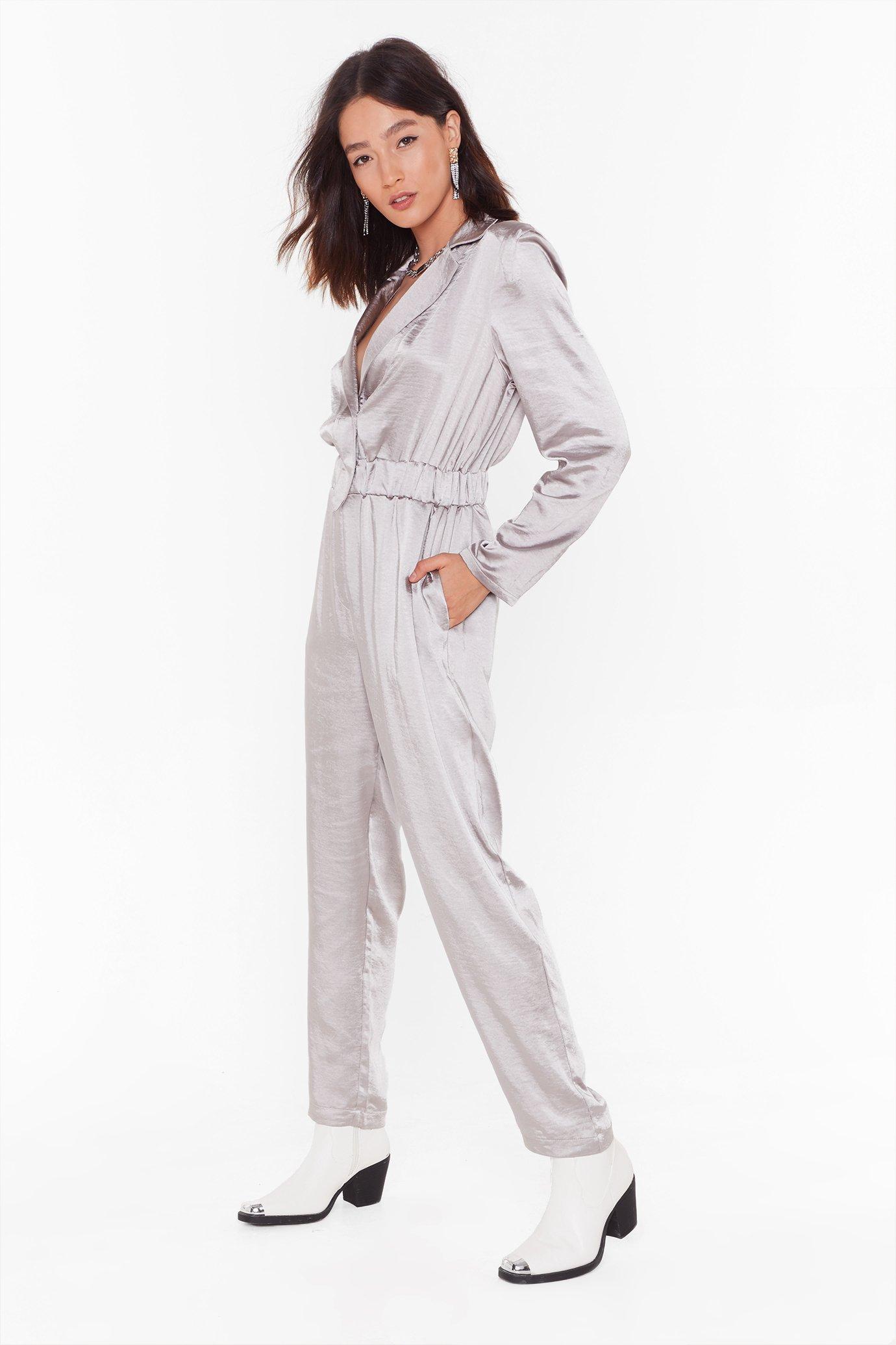 silver satin jumpsuit