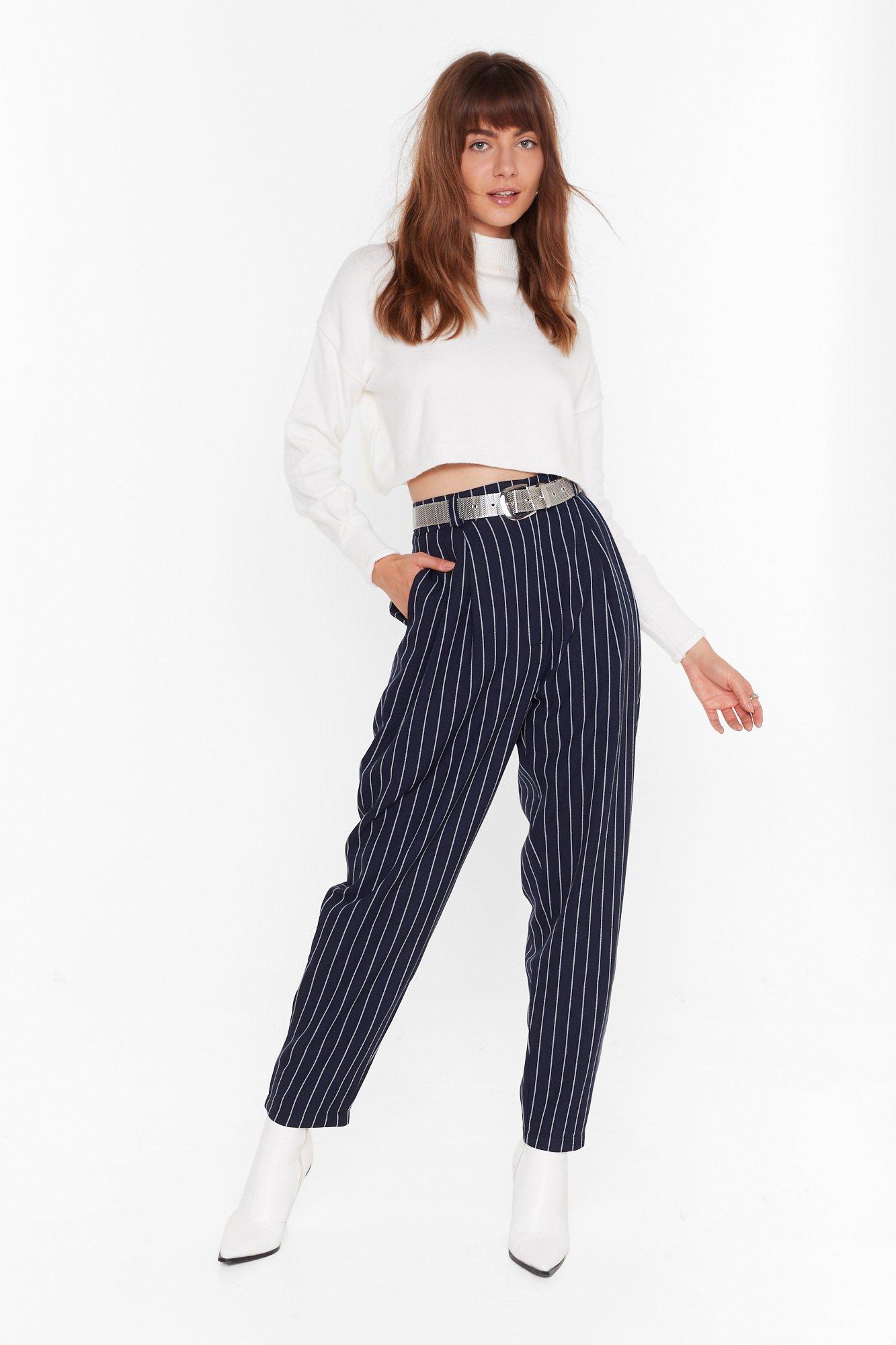 pinstripe tapered trousers women's