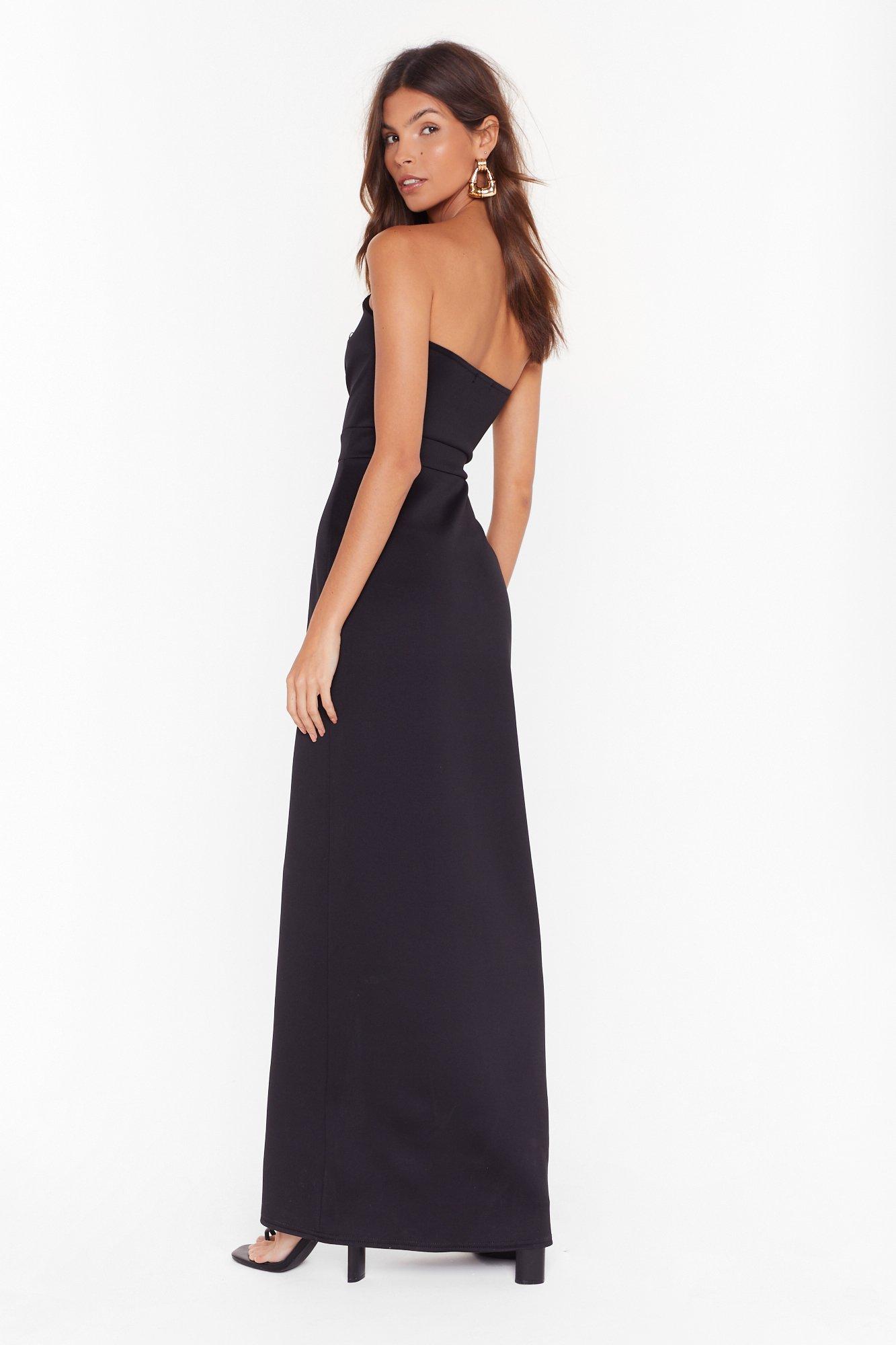 black strapless maxi dress