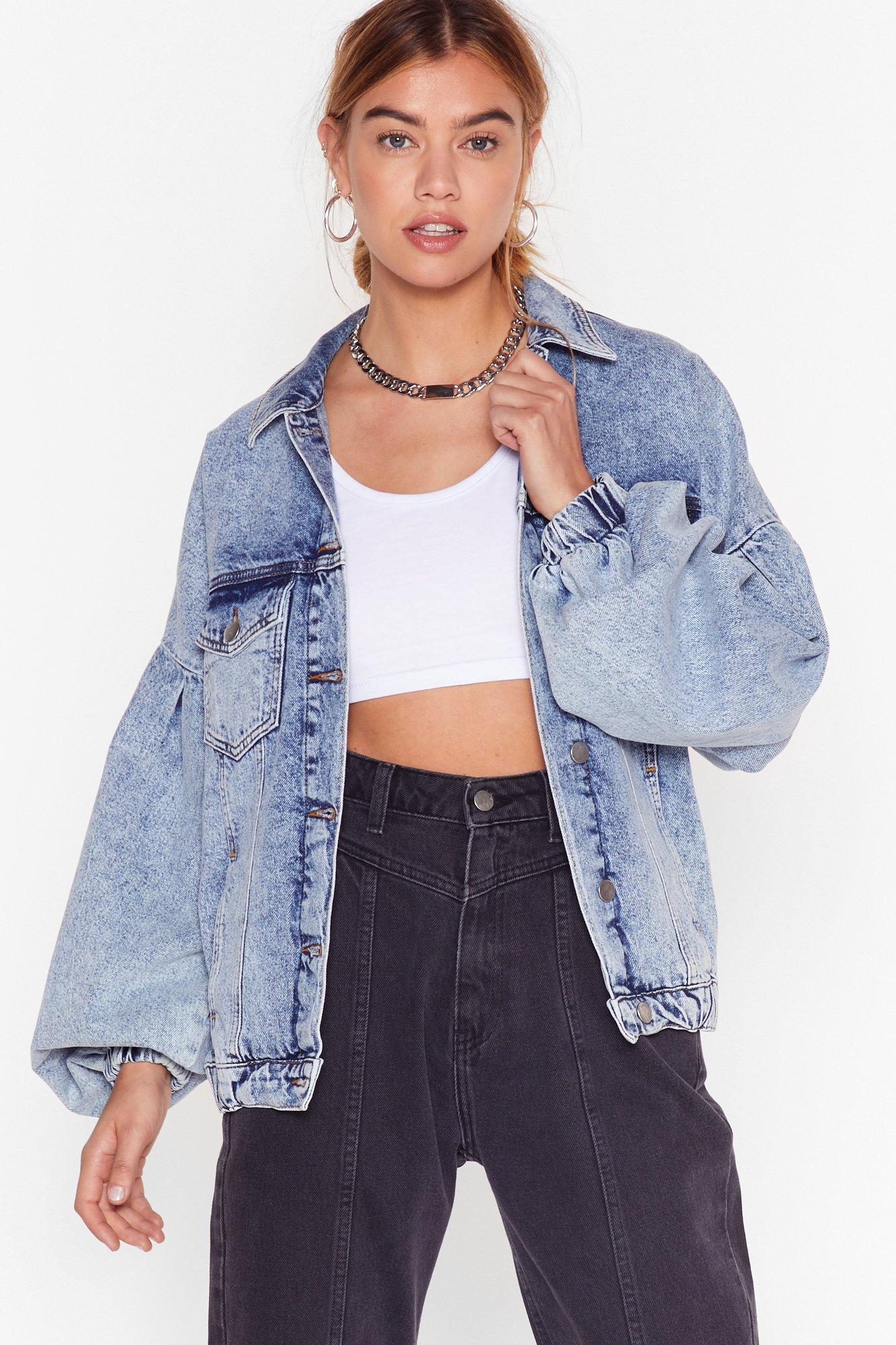 denim jacket with grey sleeves