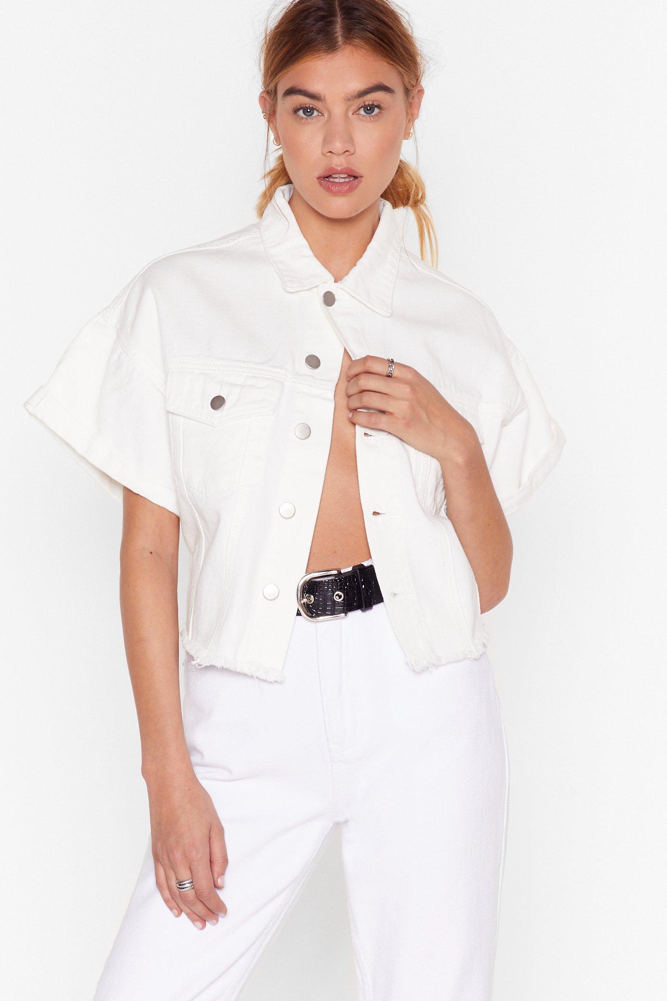 cropped white denim jacket
