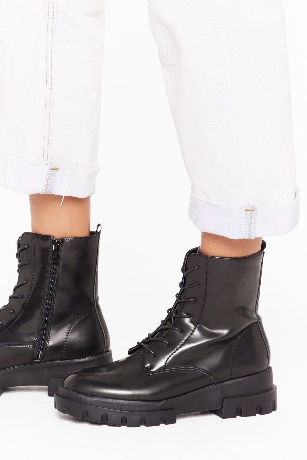 faux leather steel toe boots