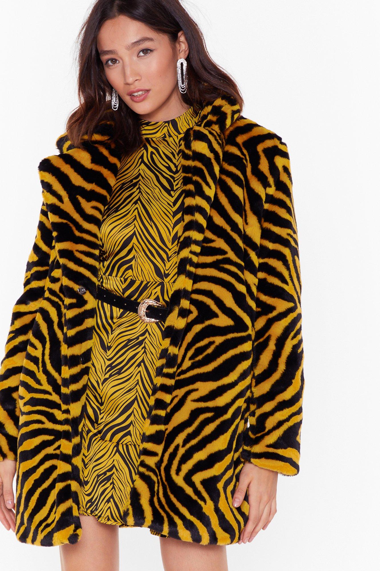 tiger print fur coat