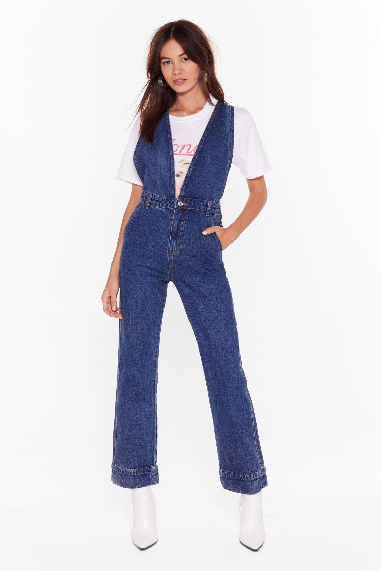 deep v denim jumpsuit