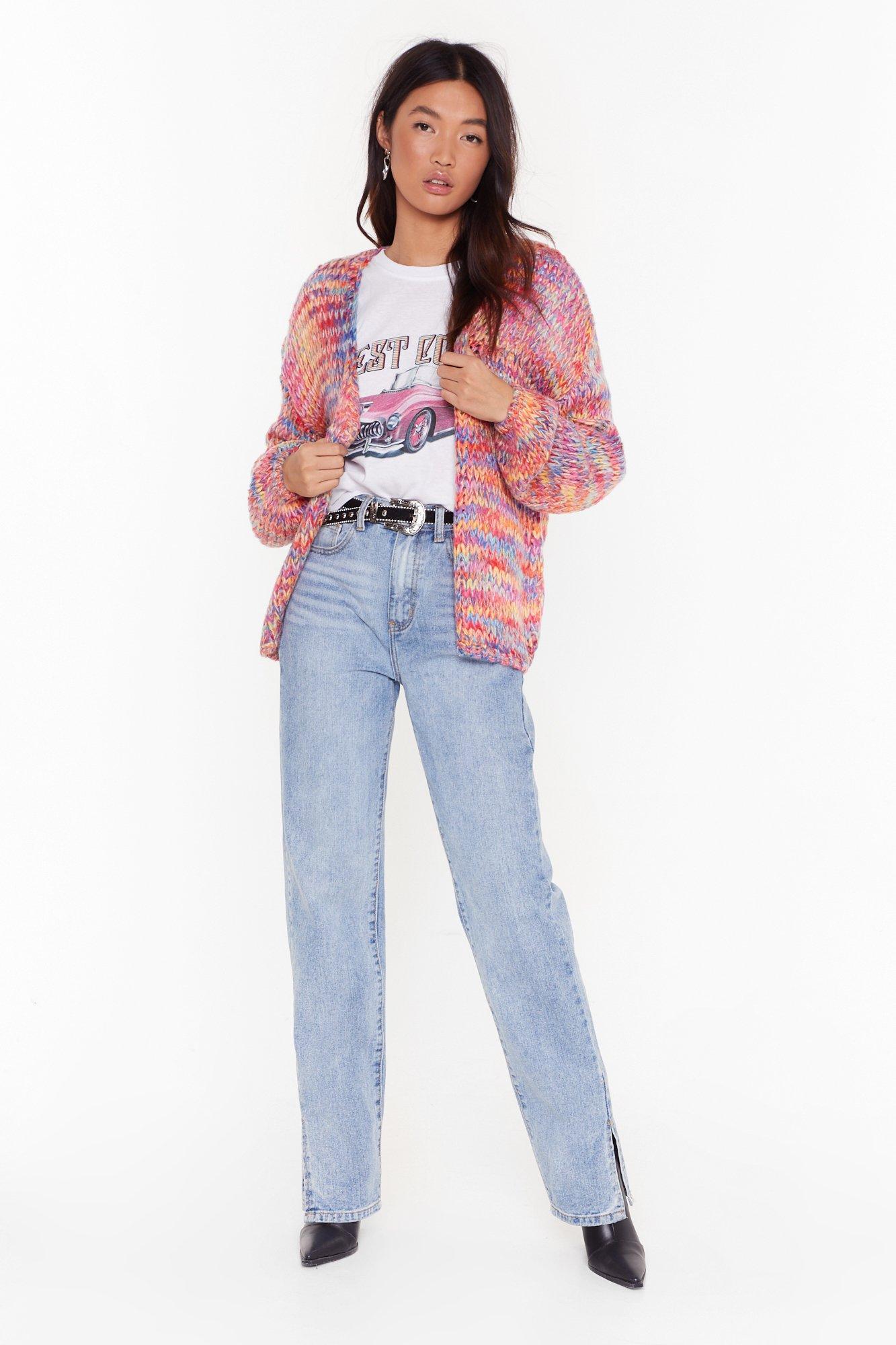 multicolored chunky knit cardigan