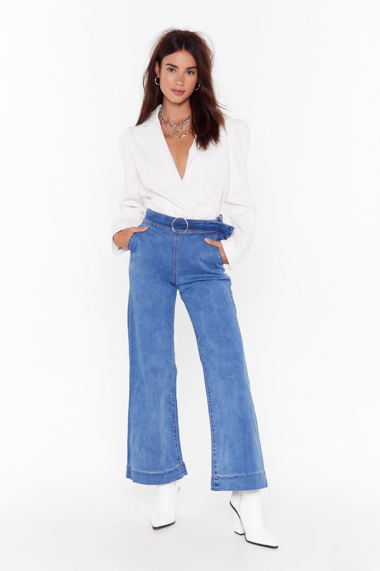 high waisted wide leg denim jeans