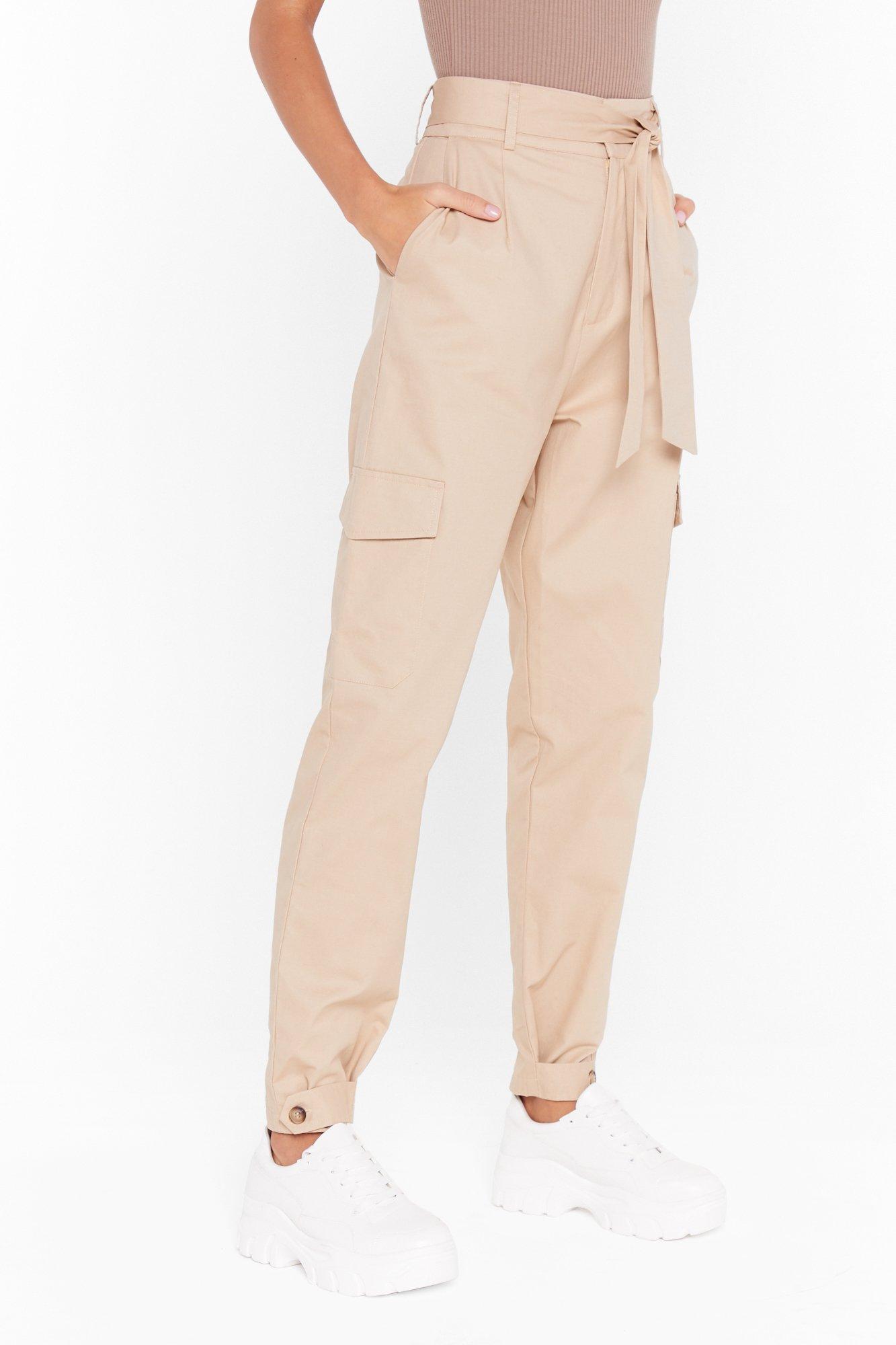 high waisted tan cargo pants