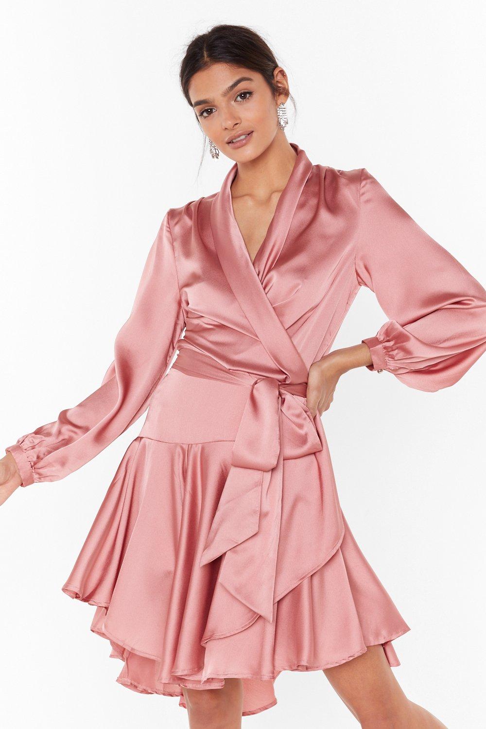 silk pink wrap dress