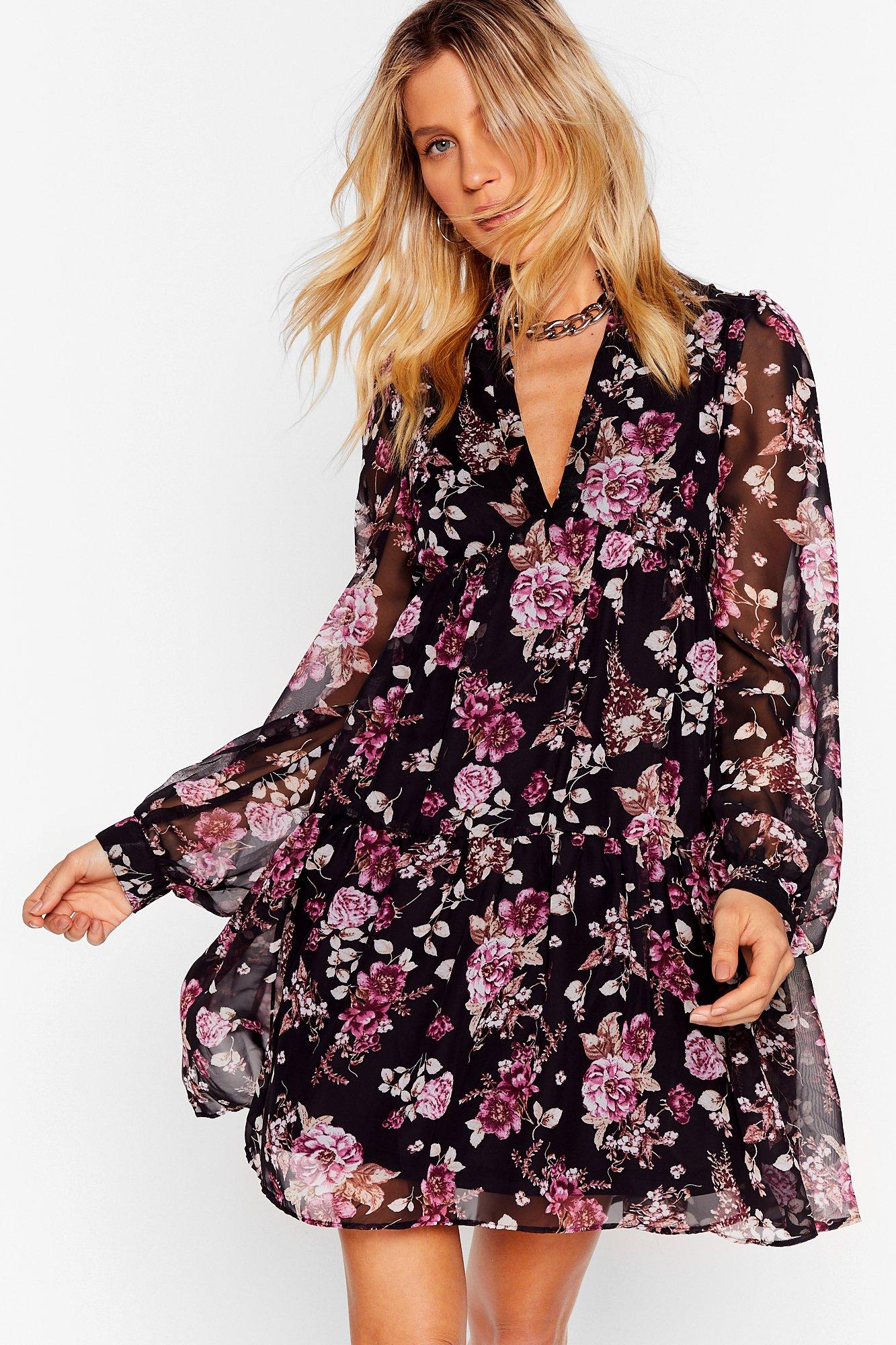 chiffon floral mini dress