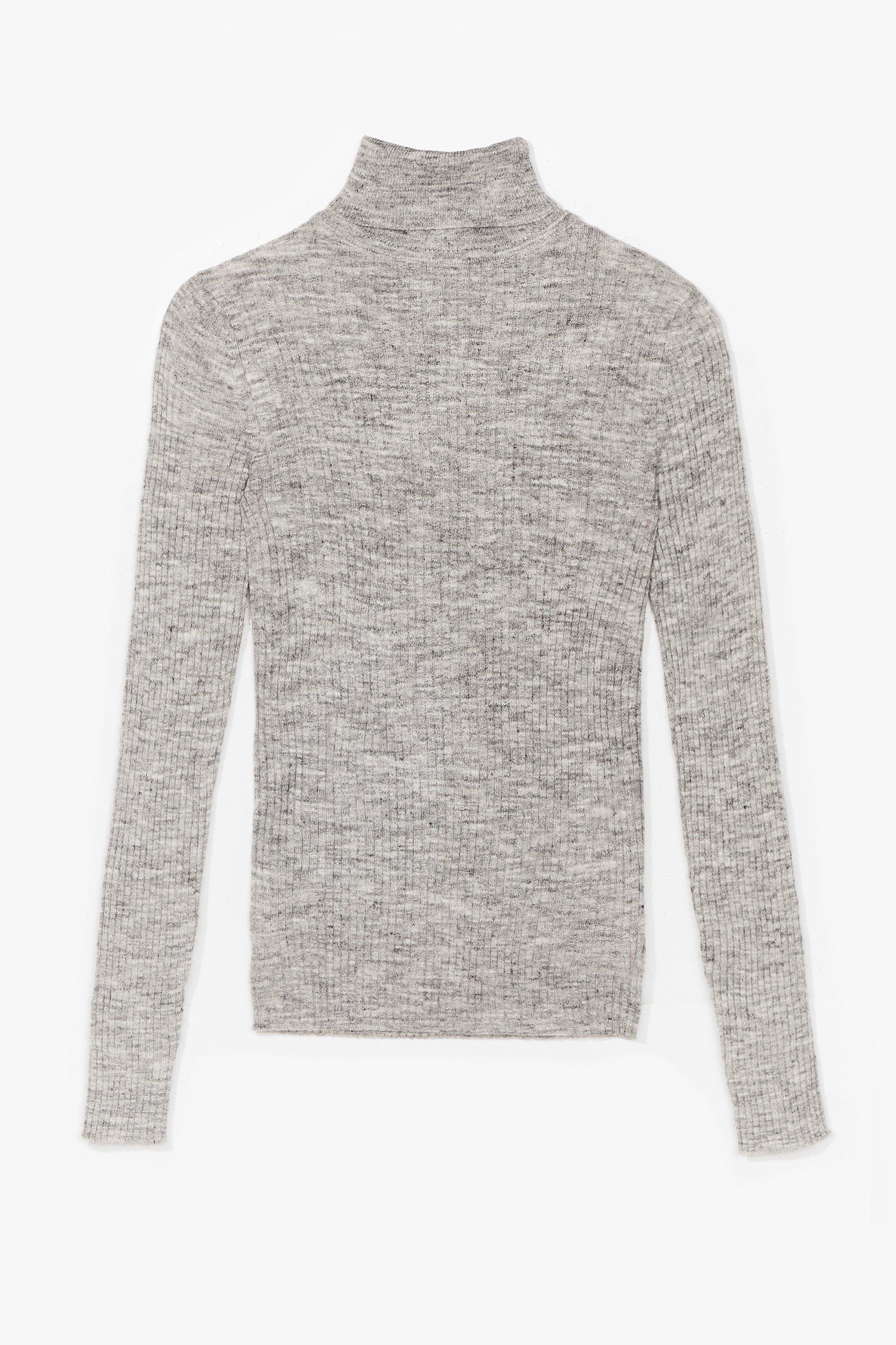 grey ribbed turtleneck sweater