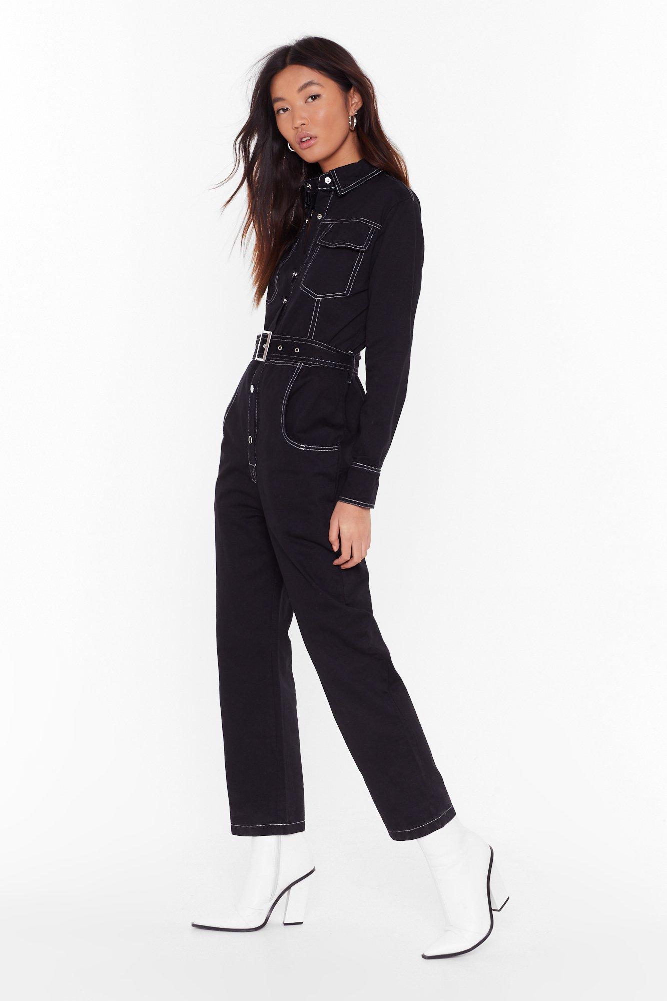 black denim boiler suit womens