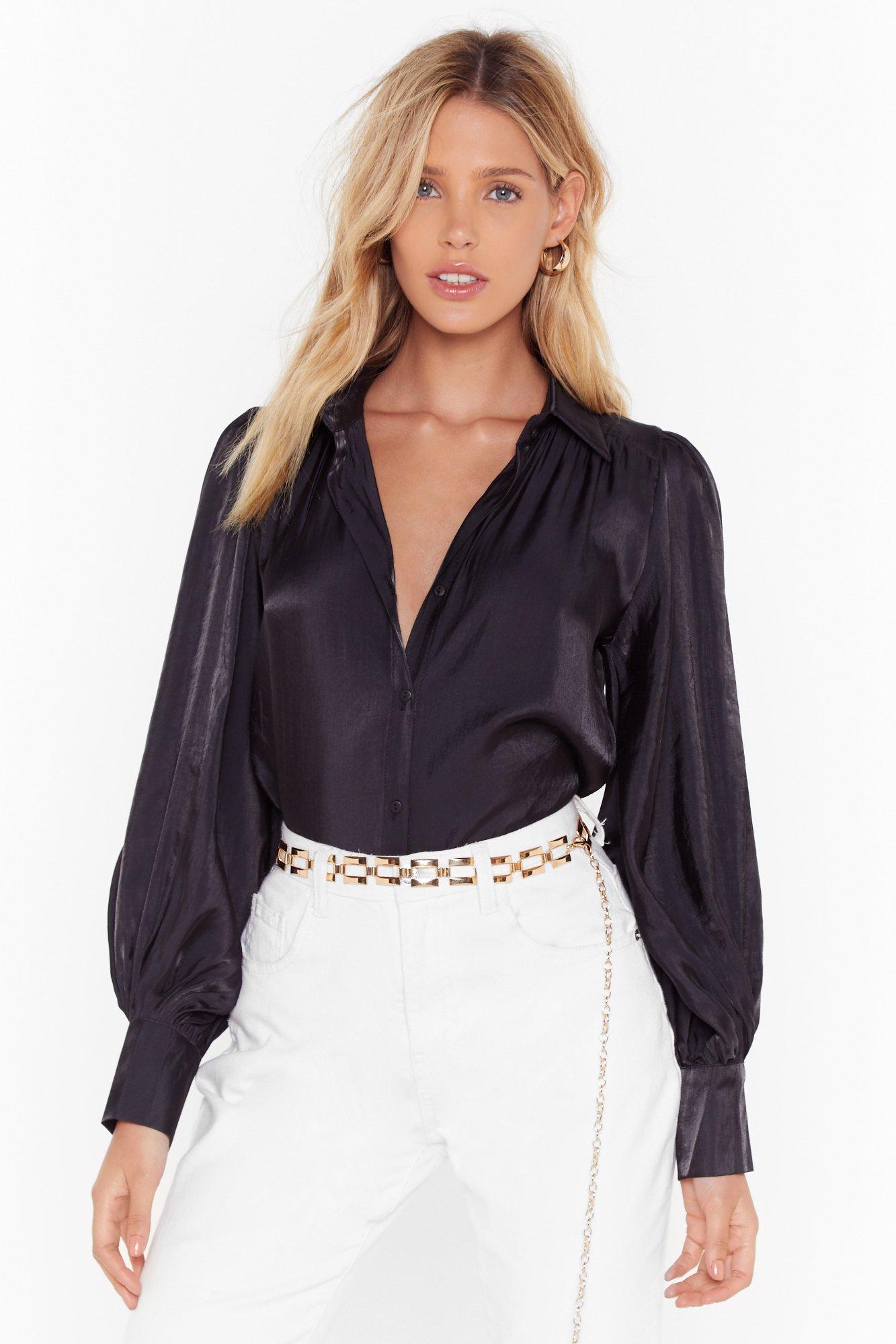 satin balloon sleeve blouse