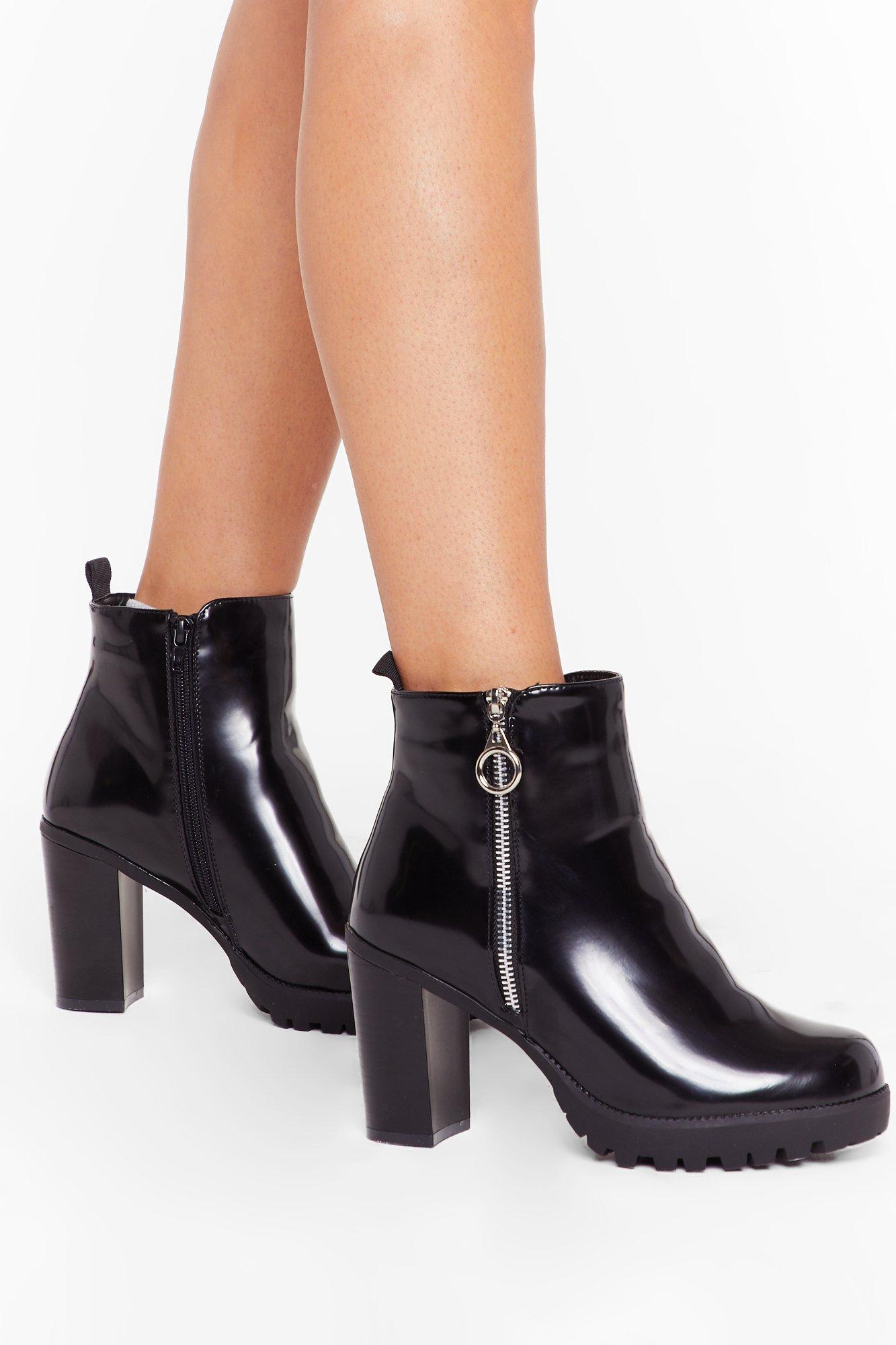 patent ankle boots