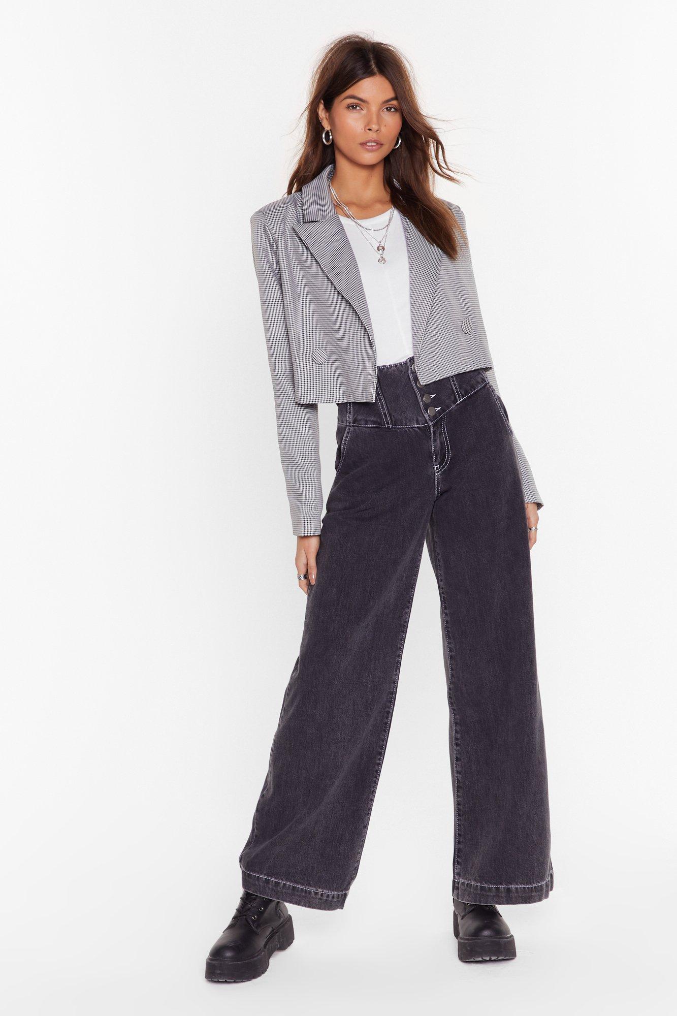 wide leg jeans with buttons on side