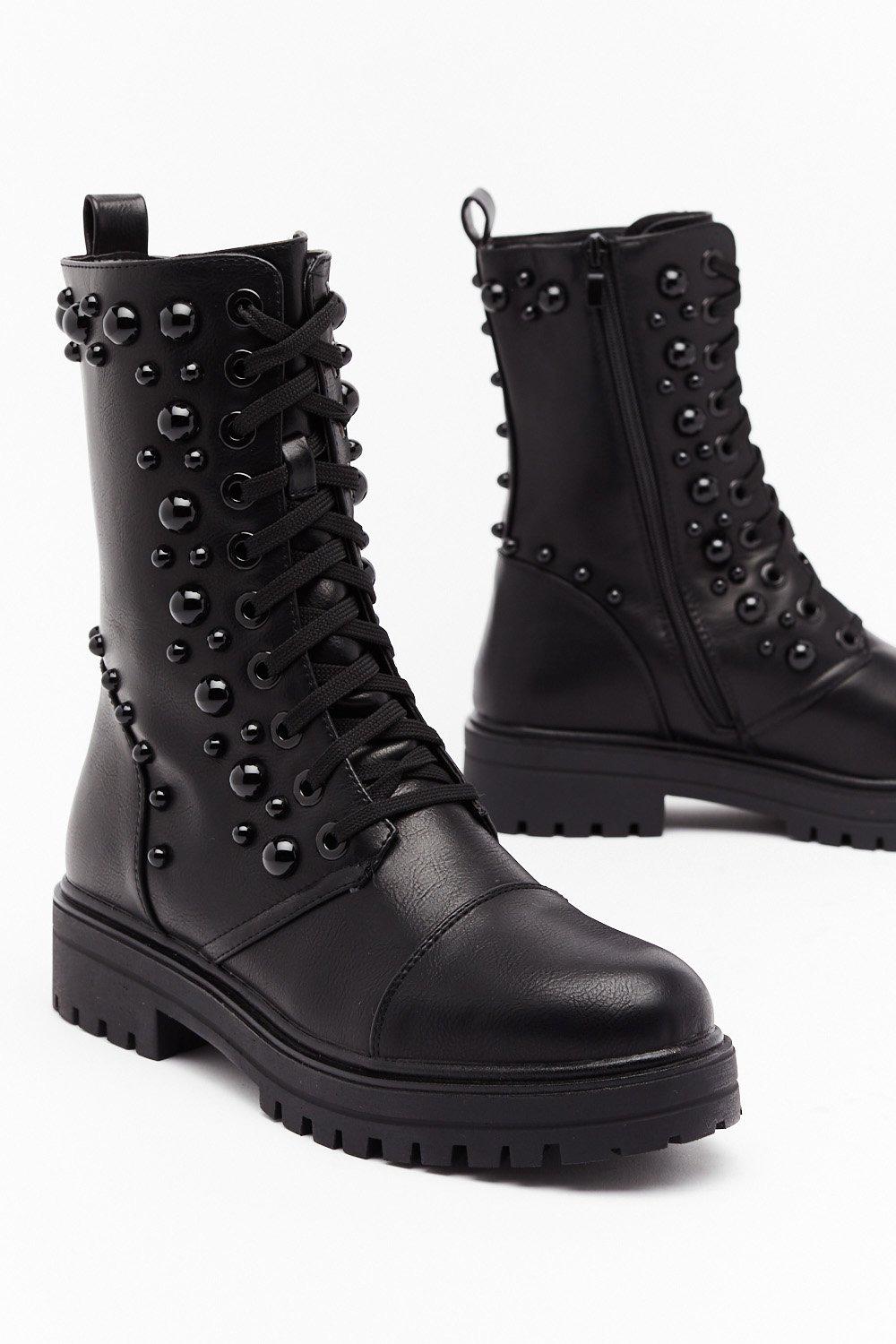 black lace up studded boots