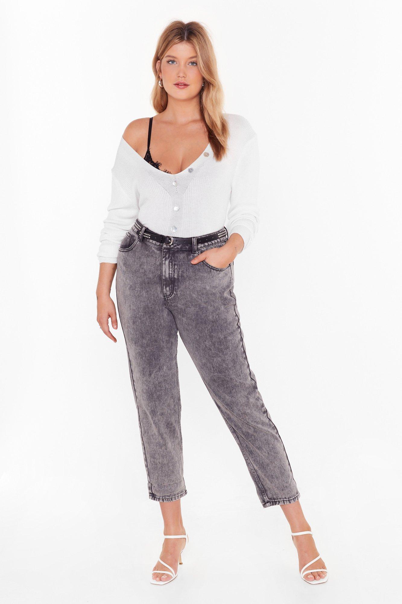 acid wash black mom jeans