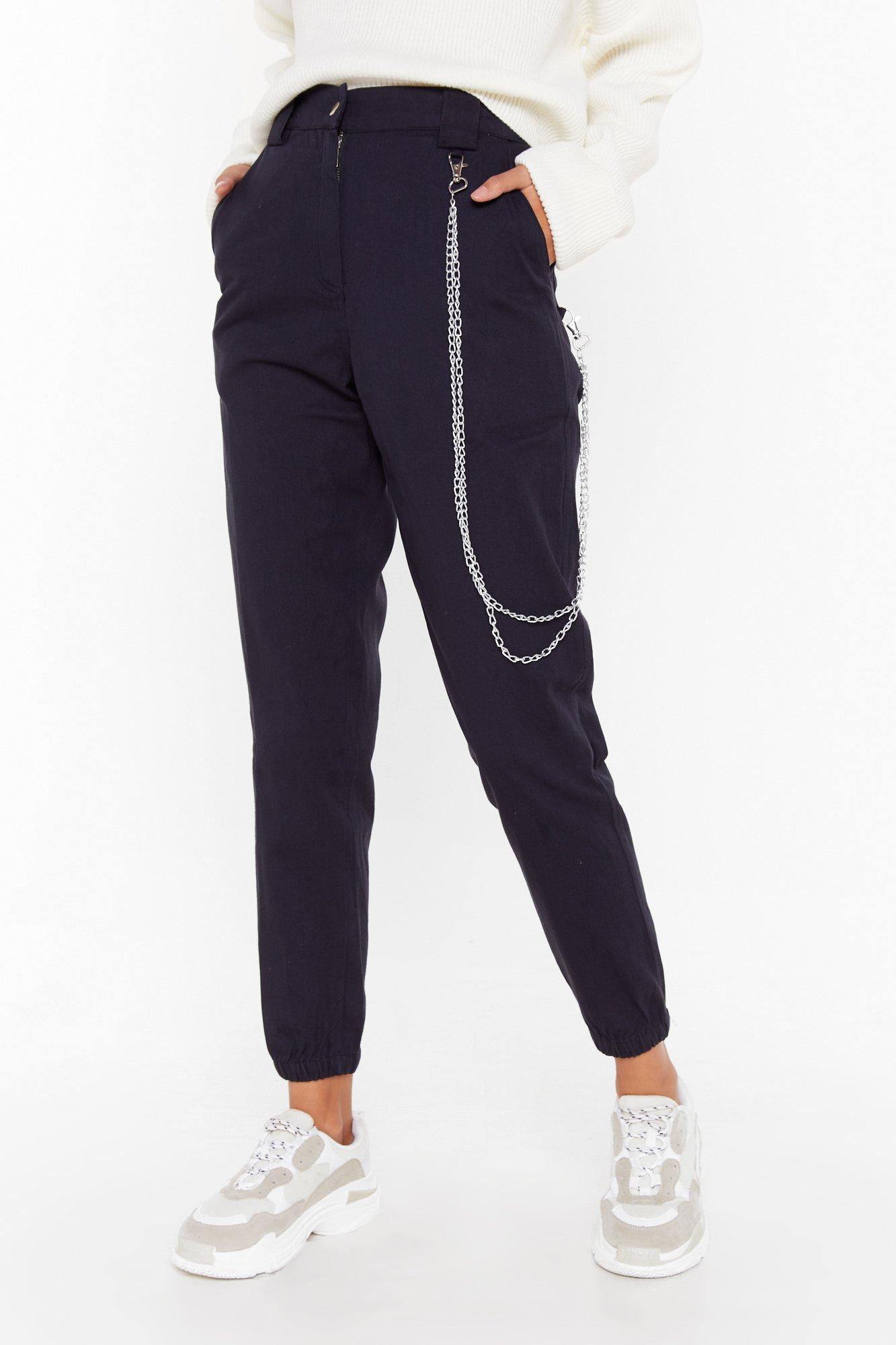 black cargo pants with chain