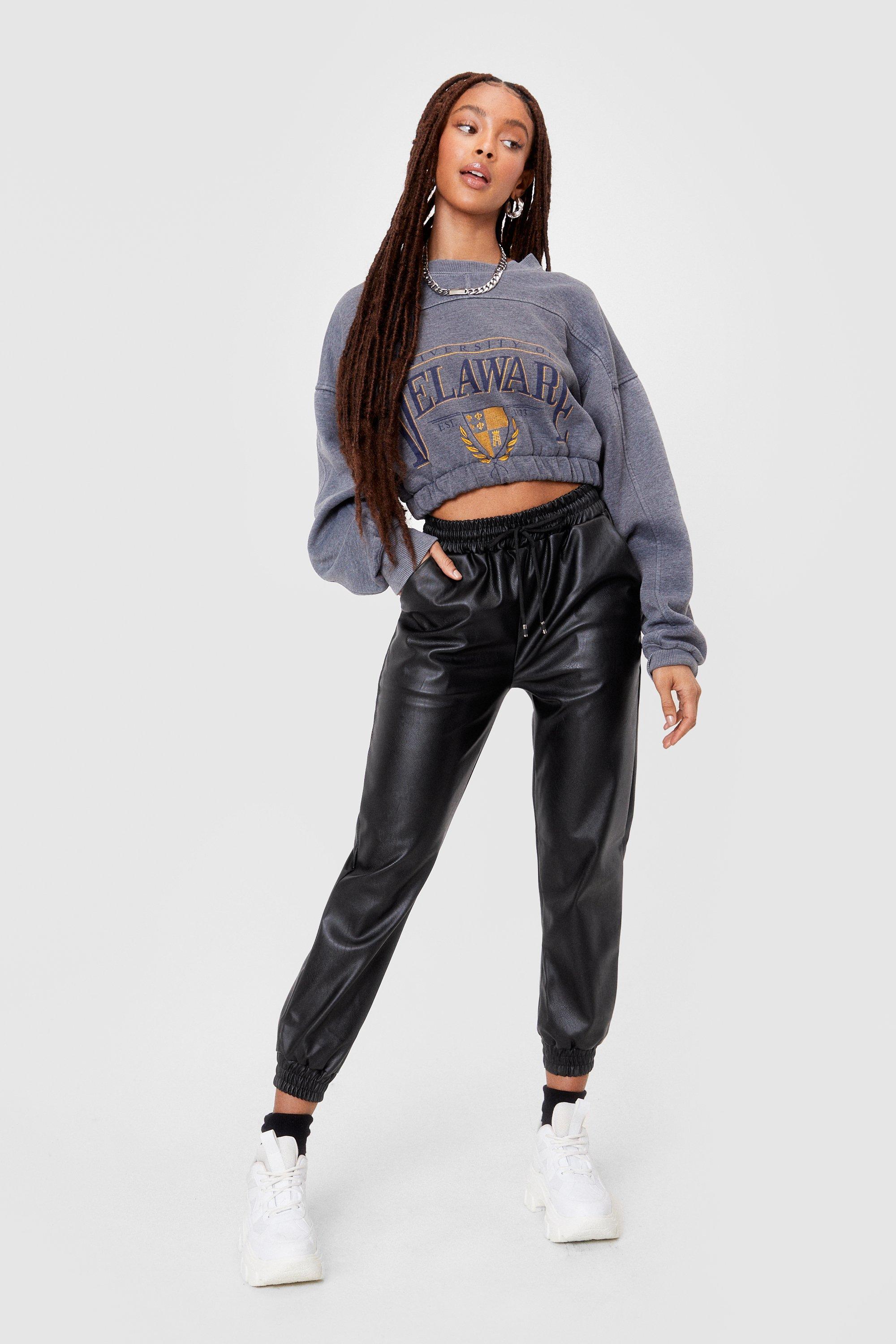 black leather jogger pants