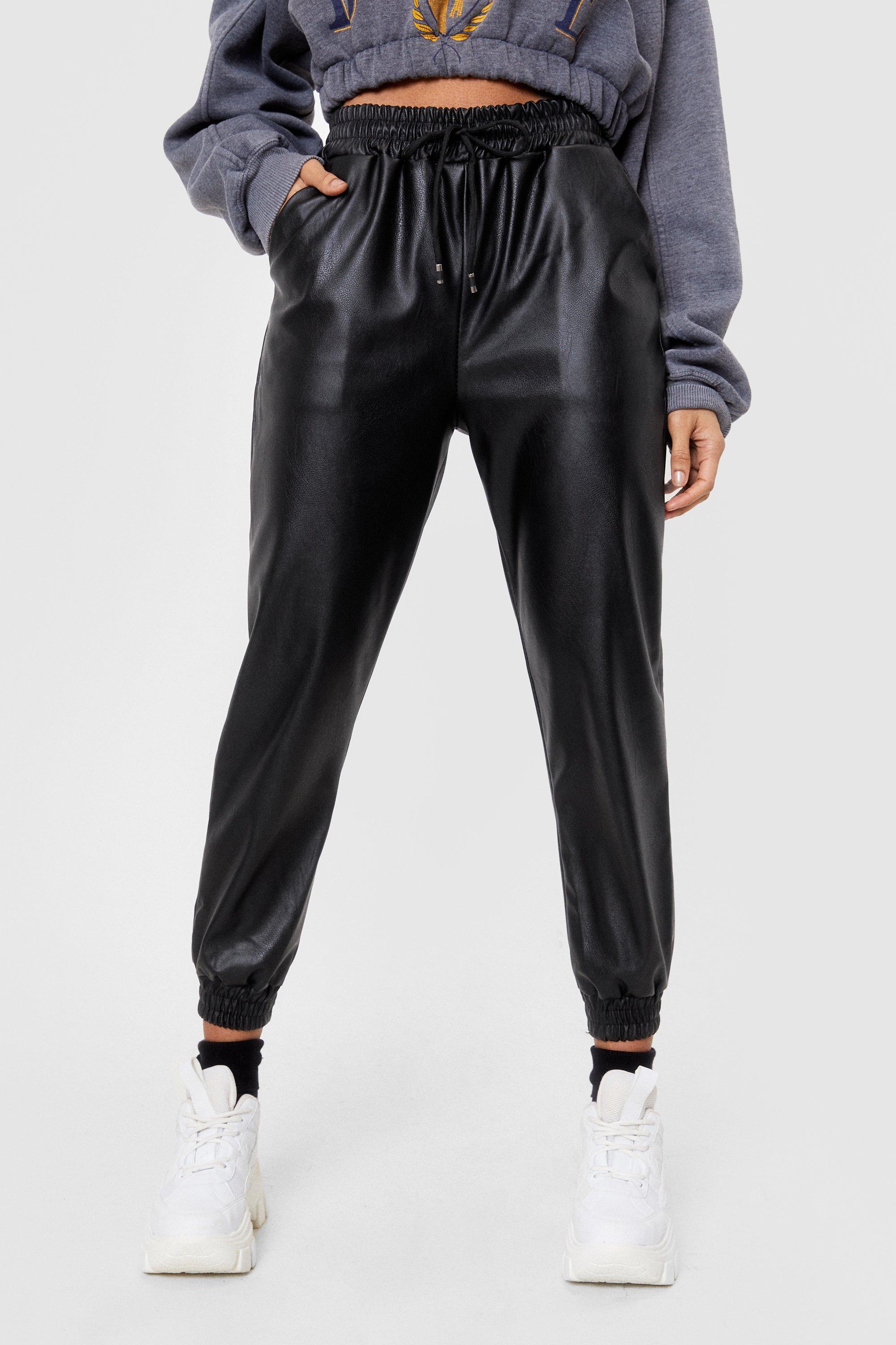 faux leather jogging trousers