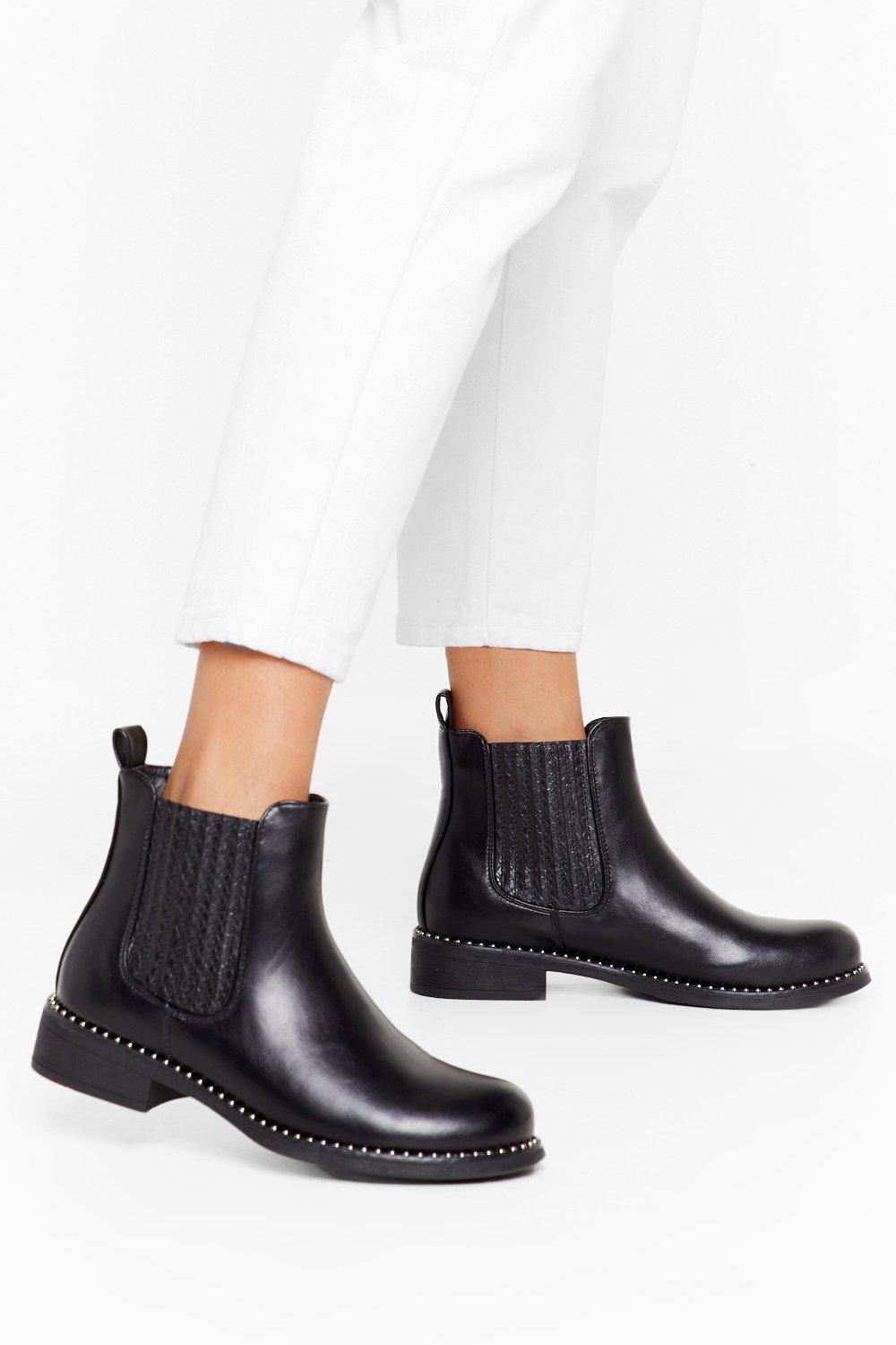 black faux leather chelsea boots