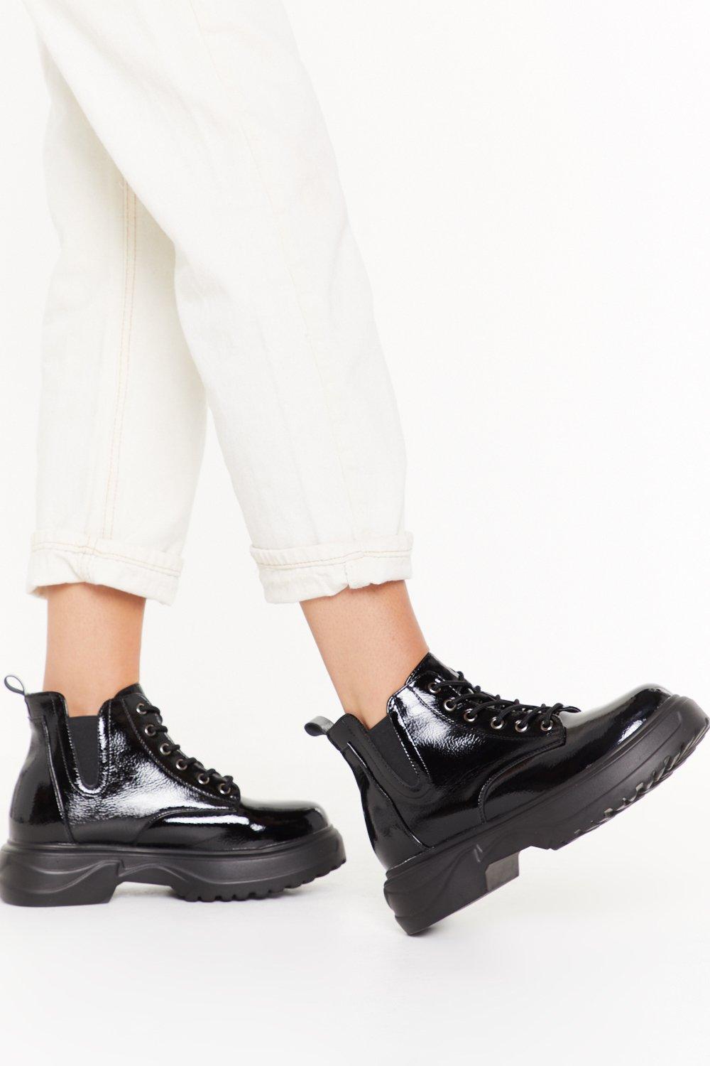 patent leather chunky boots