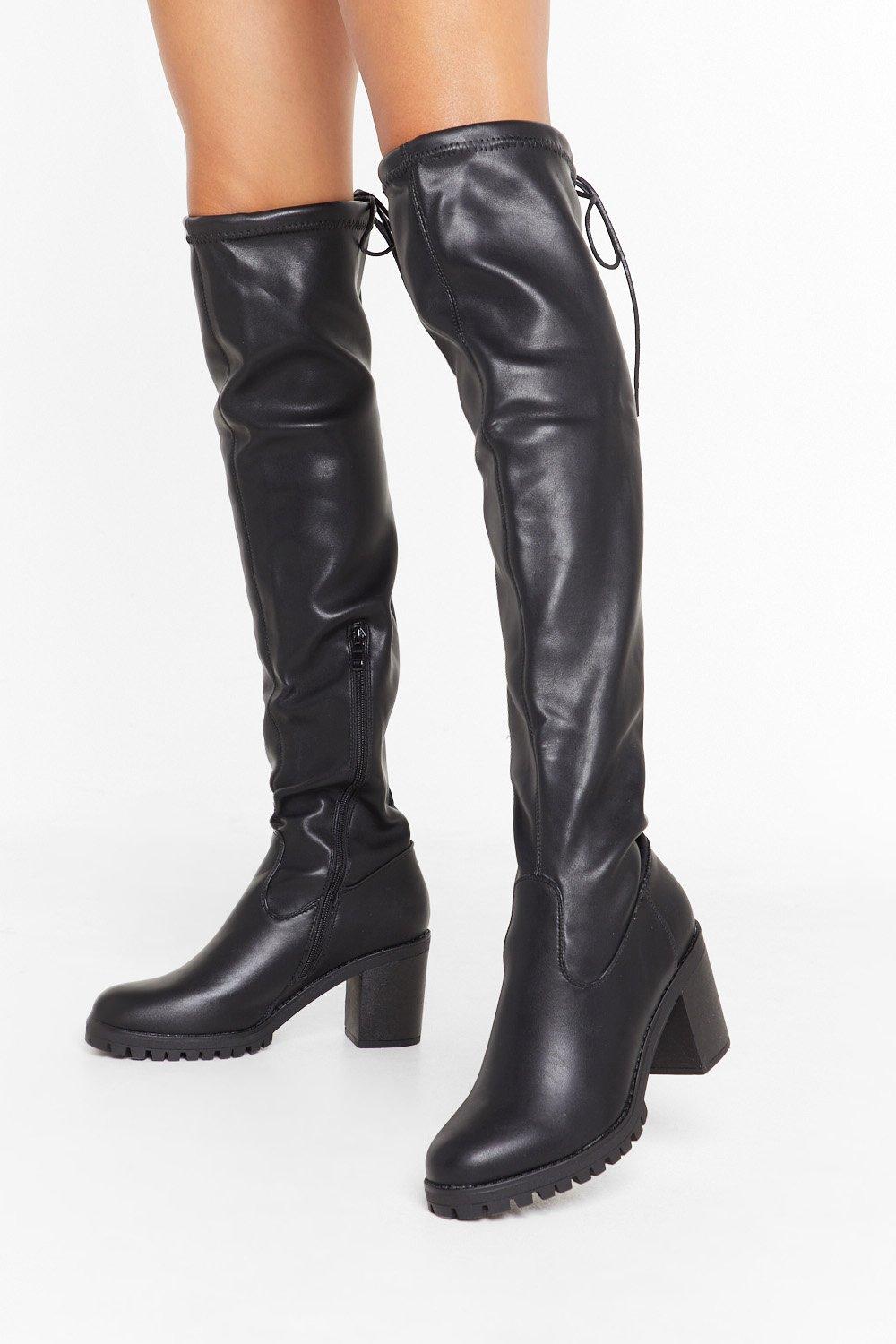 faux leather knee boots