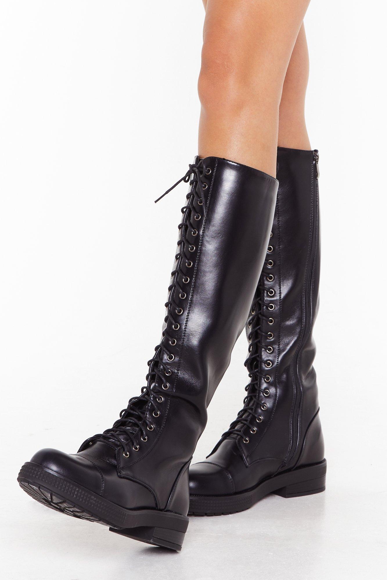 Hold Lace-Up Faux Leather Knee-High 