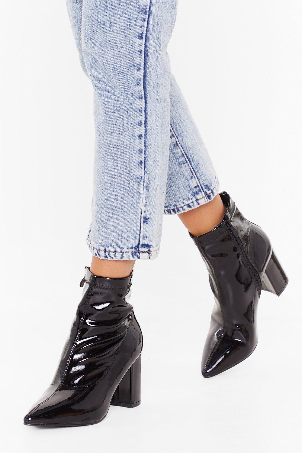 black patent heel boots