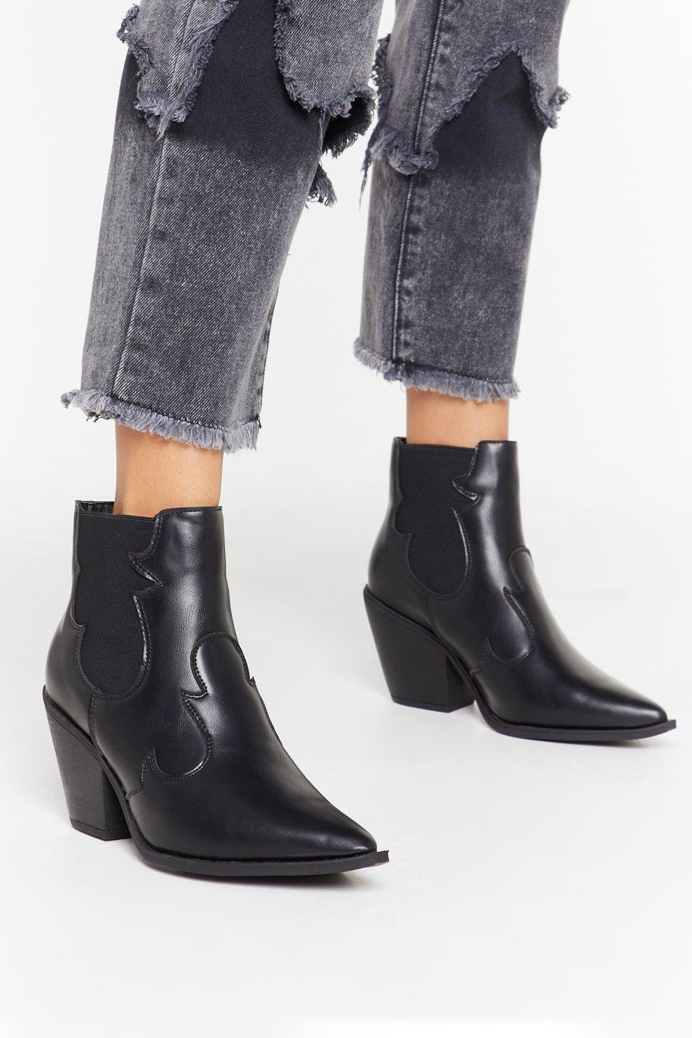 black ankle boots faux leather