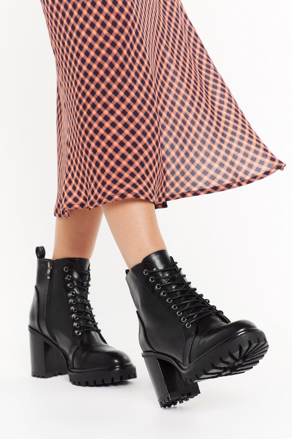 black heeled hiker boots