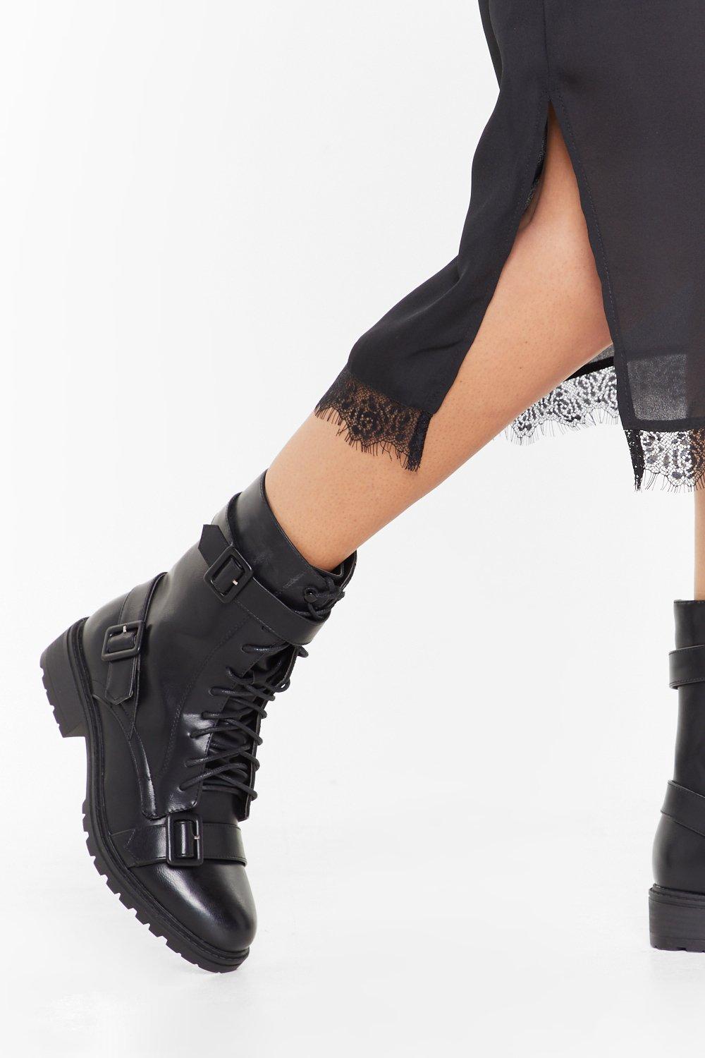 faux leather biker boots